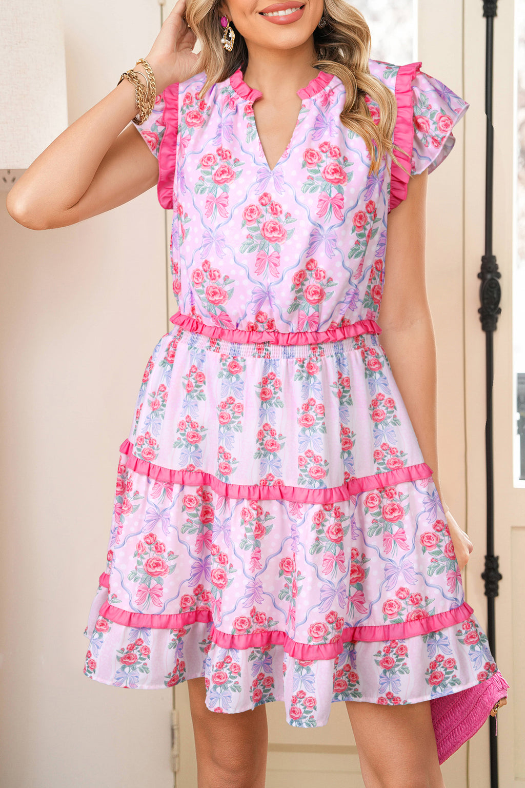 Purple Tiered Ruffles Sleeveless Summer Floral Dress