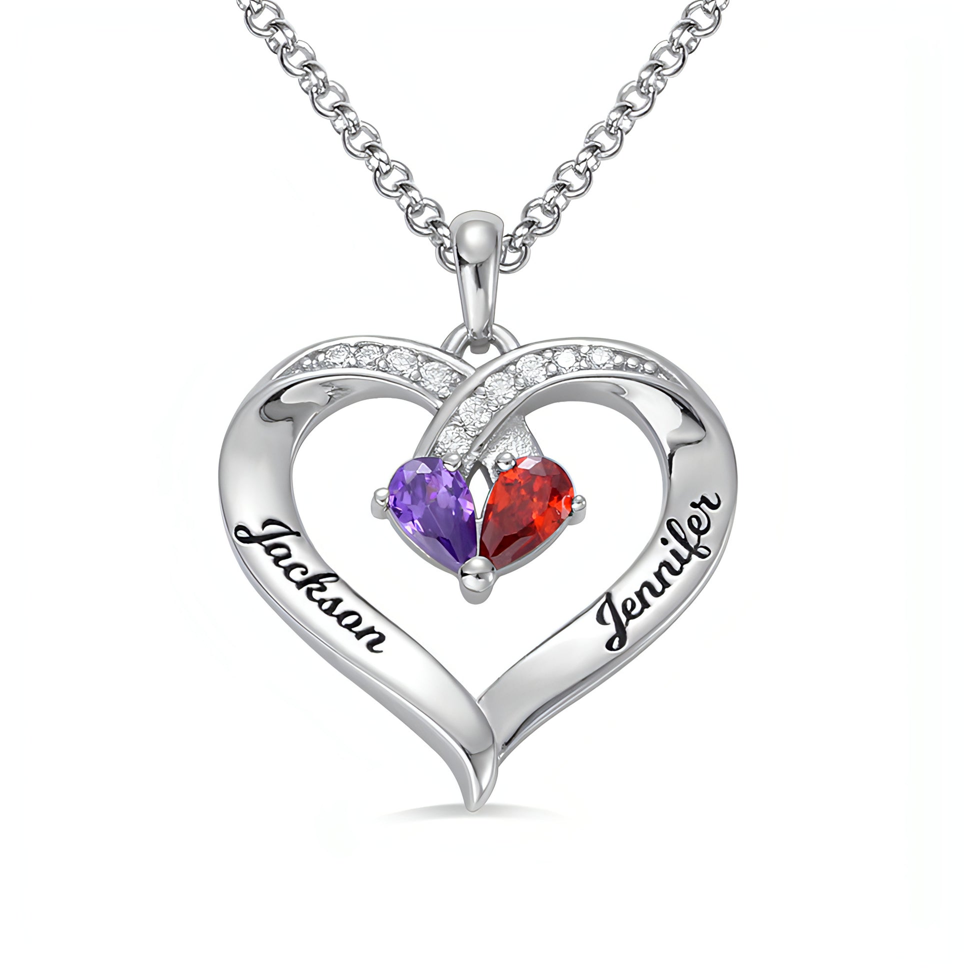 Personalized Heart-Shaped Gemstone Necklace – Custom Engraved Pendant