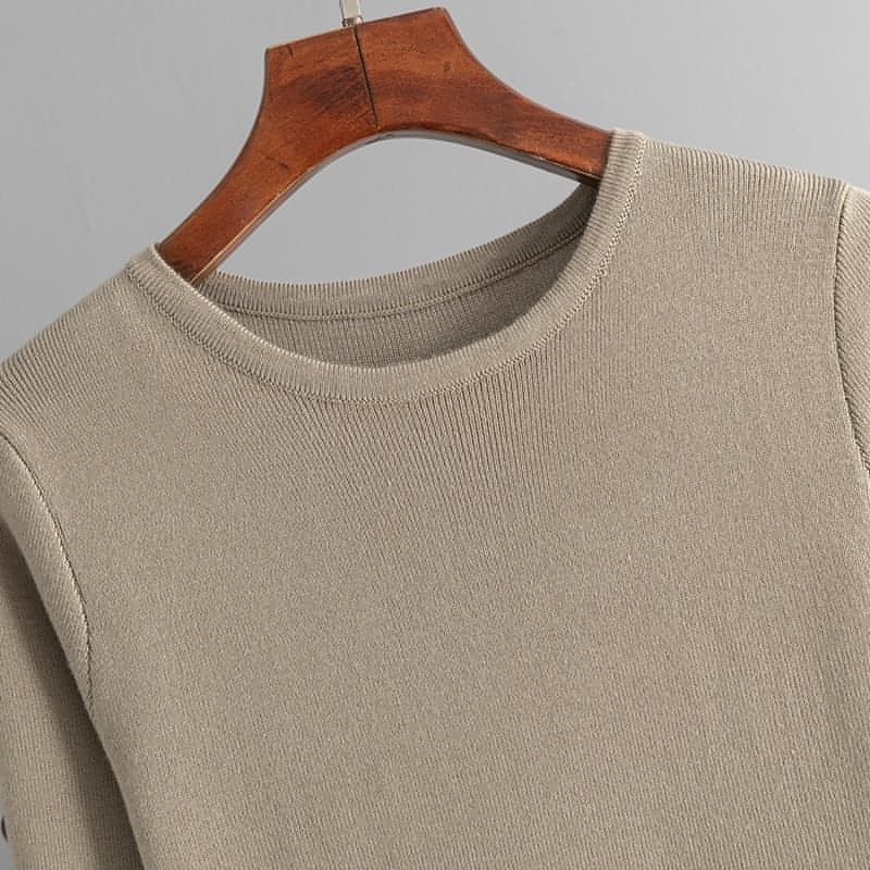 Vestido de cuello redondo sin espalda de punto de manga larga de otoño e invierno