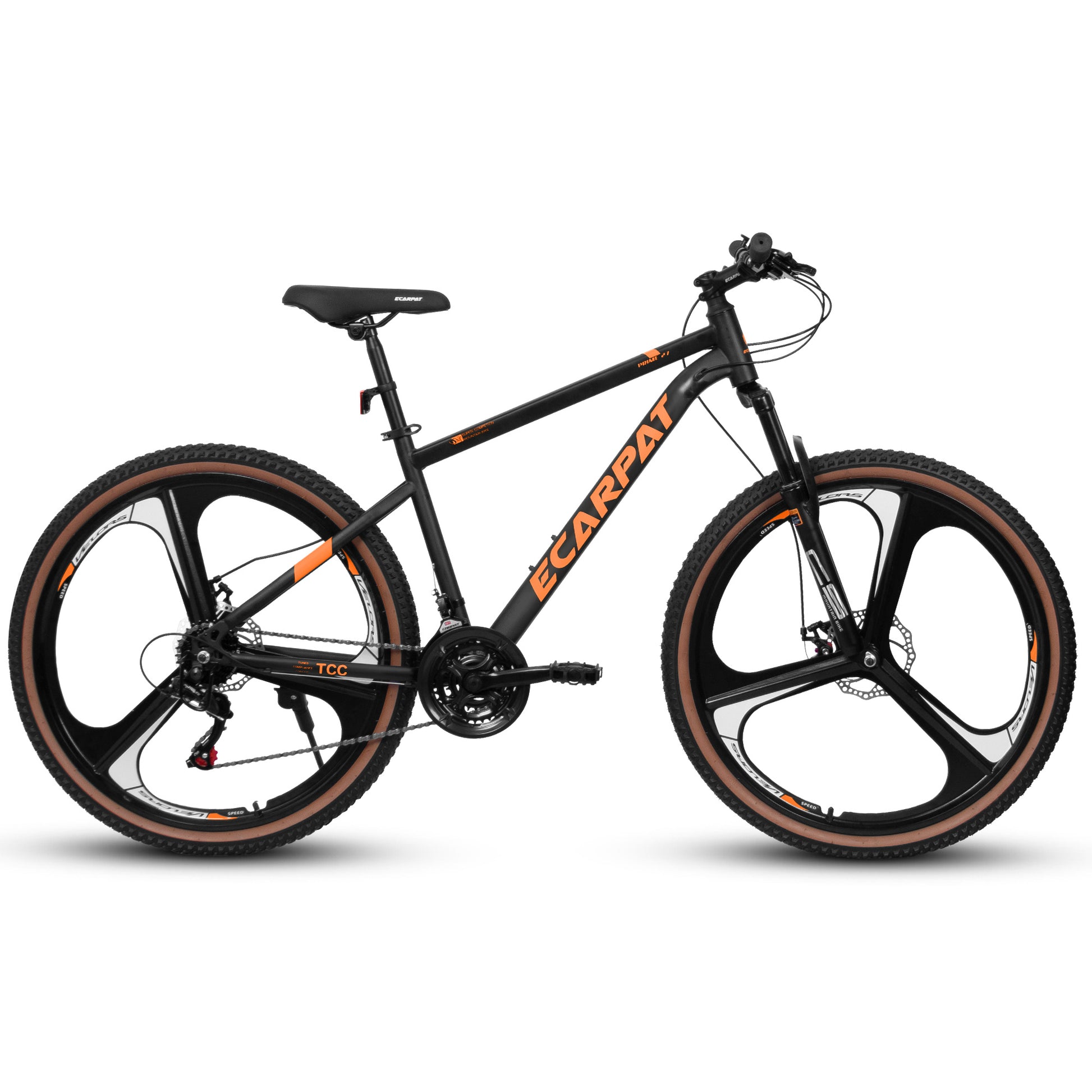 Ecarpat™ Racing MODERNA – 27.5" Hybrid MTB (21-Speed, Dual Disc, Black-Orange)