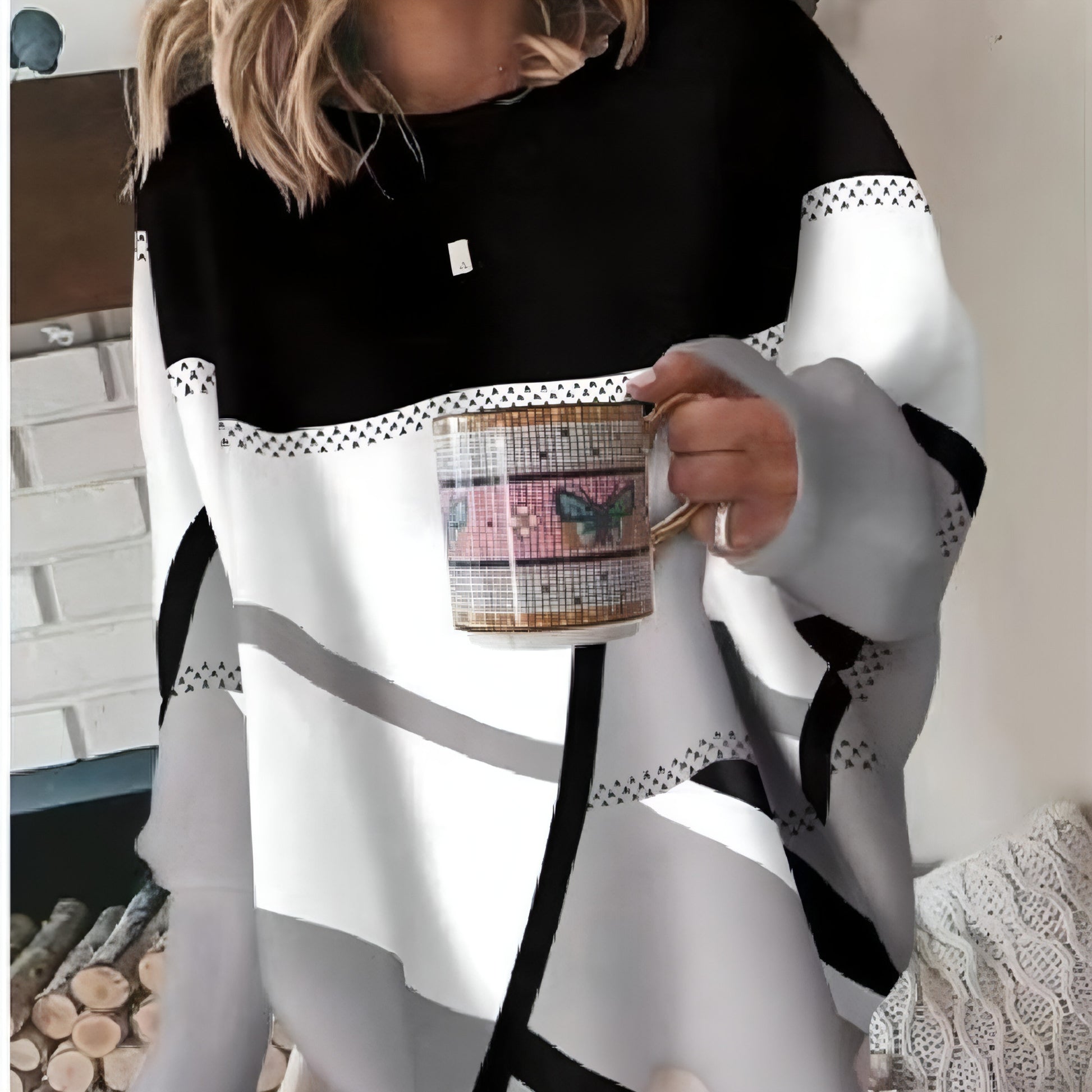 Camiseta de manga larga con cuello redondo y estampado para mujer