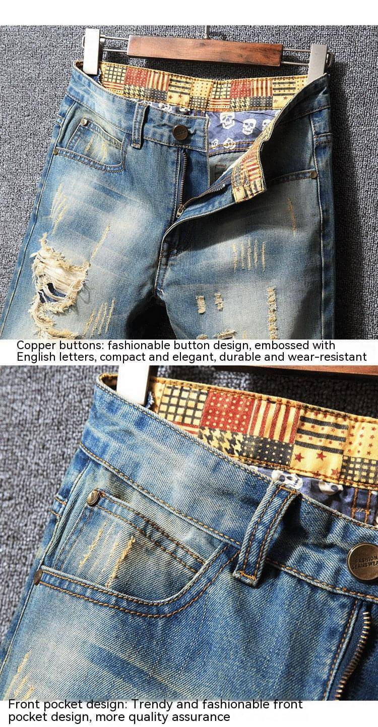 Pantalones vaqueros rasgados estilo Hong Kong estilo americano casual holgado para hombre