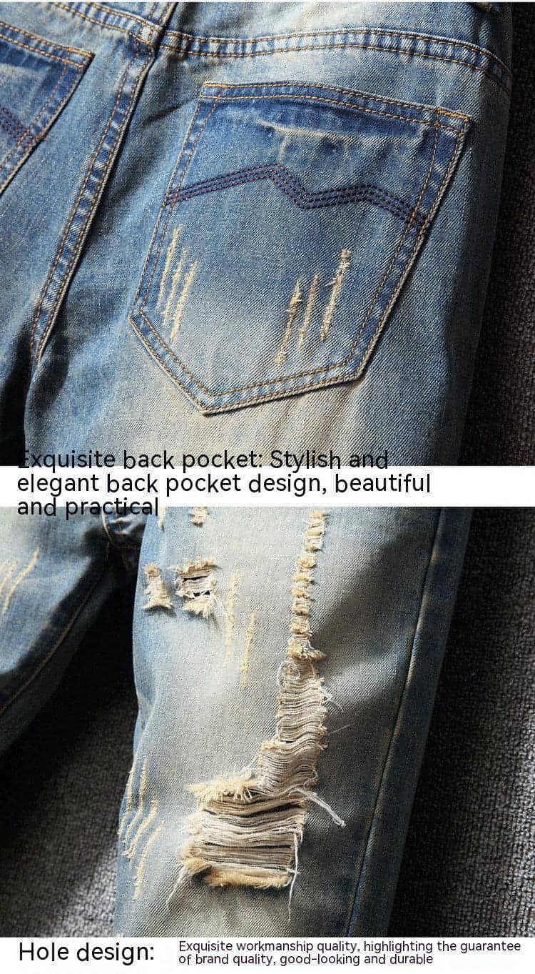 Pantalones vaqueros rasgados estilo Hong Kong estilo americano casual holgado para hombre