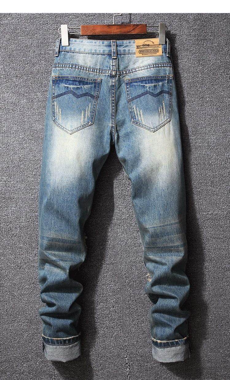 Pantalones vaqueros rasgados estilo Hong Kong estilo americano casual holgado para hombre