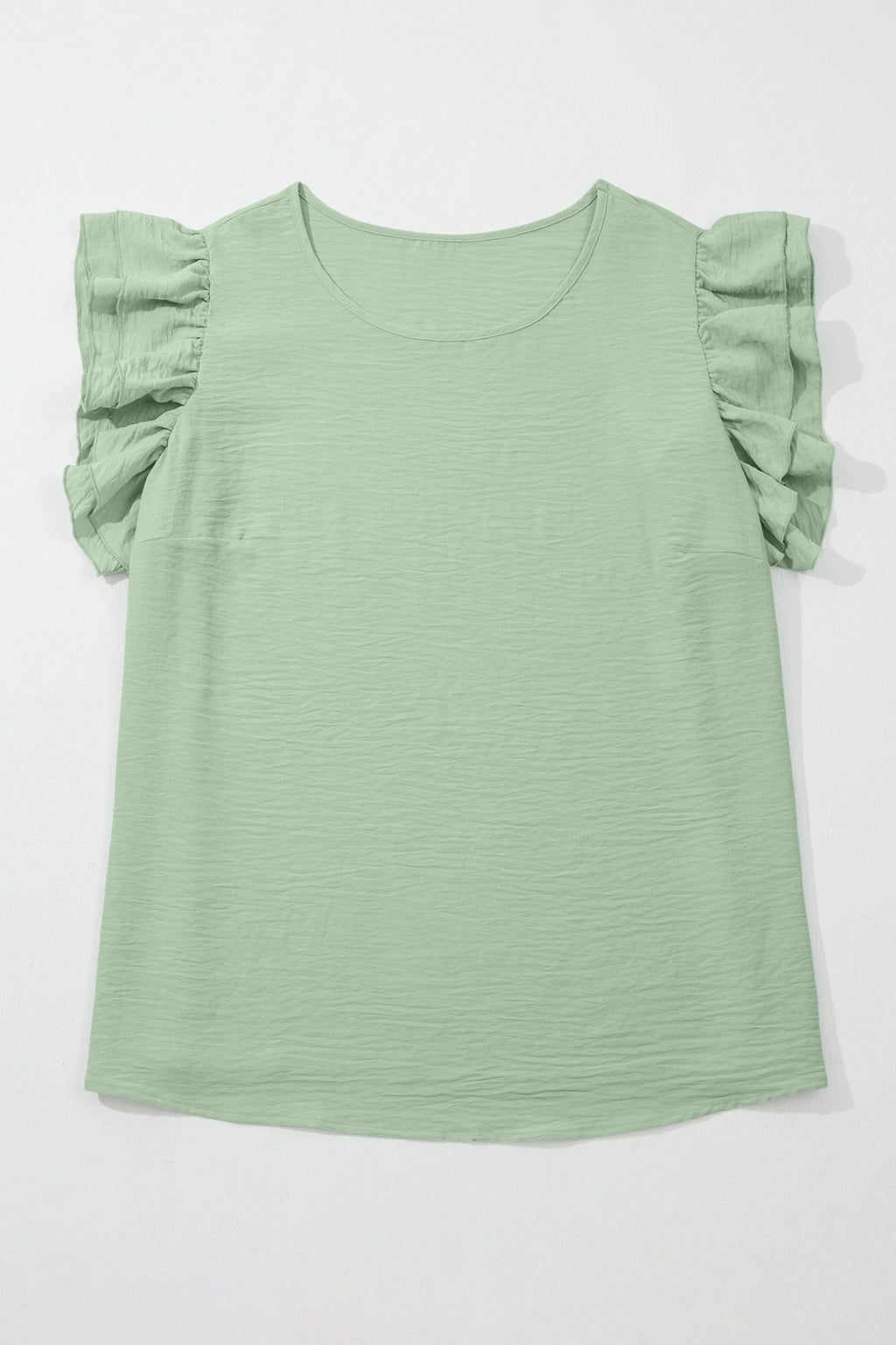 Clearly Aqua Plus Size Crew Neck Ruffle Sleeve Top