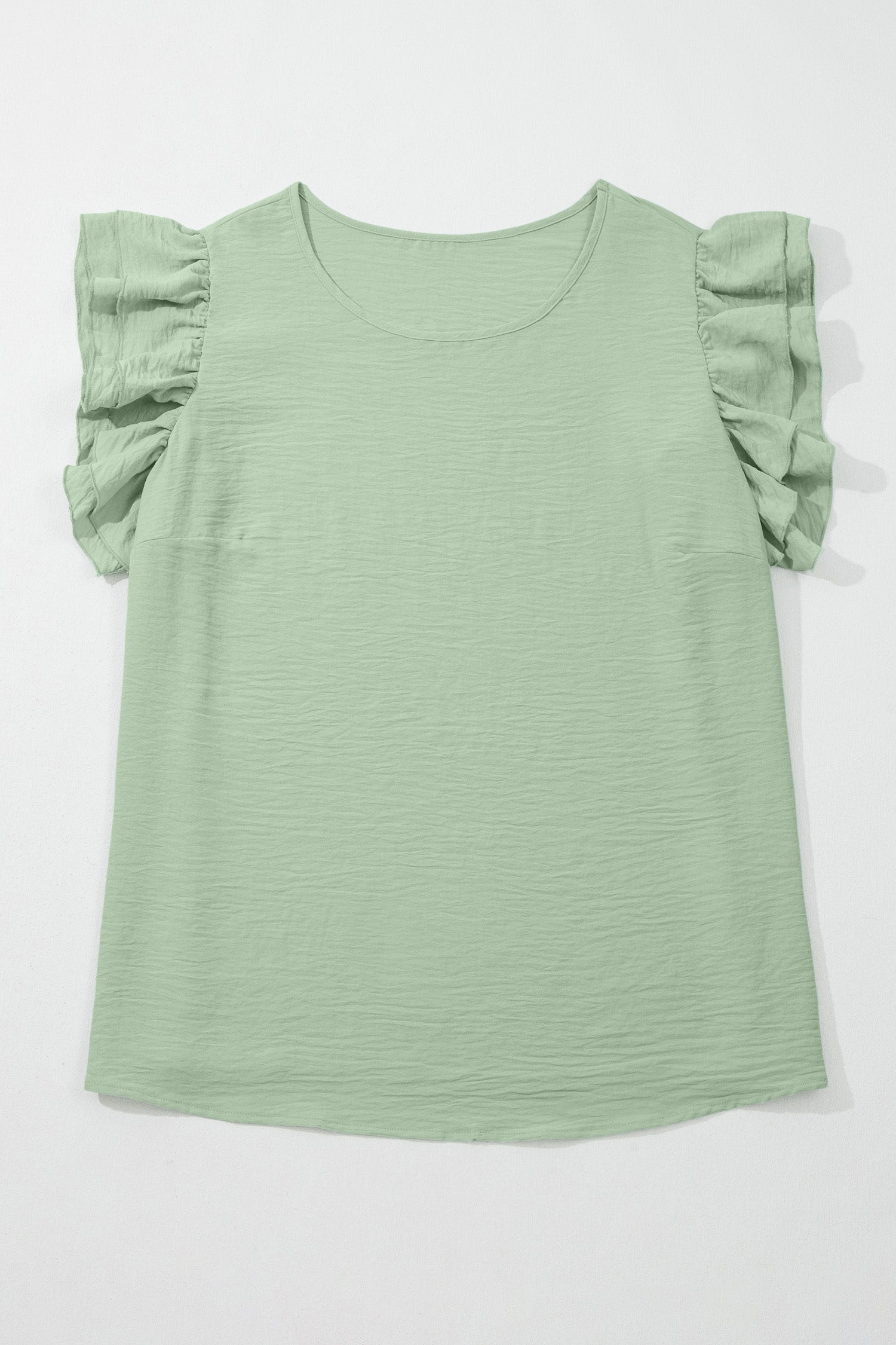 Clearly Aqua Plus Size Crew Neck Ruffle Sleeve Top