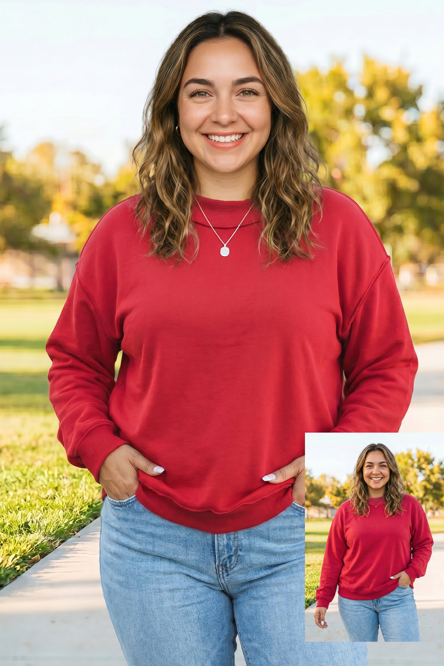 Racing Red Exposed Seam Detail Reversible Double Wear Plus Size Sweatshirt