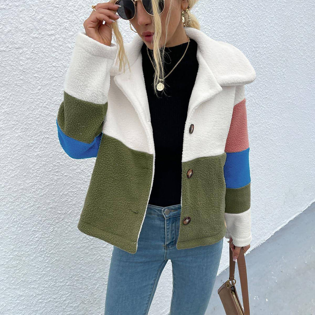 Glänzende Jacke mit Button-Down-Kragen und Farbblockdesign