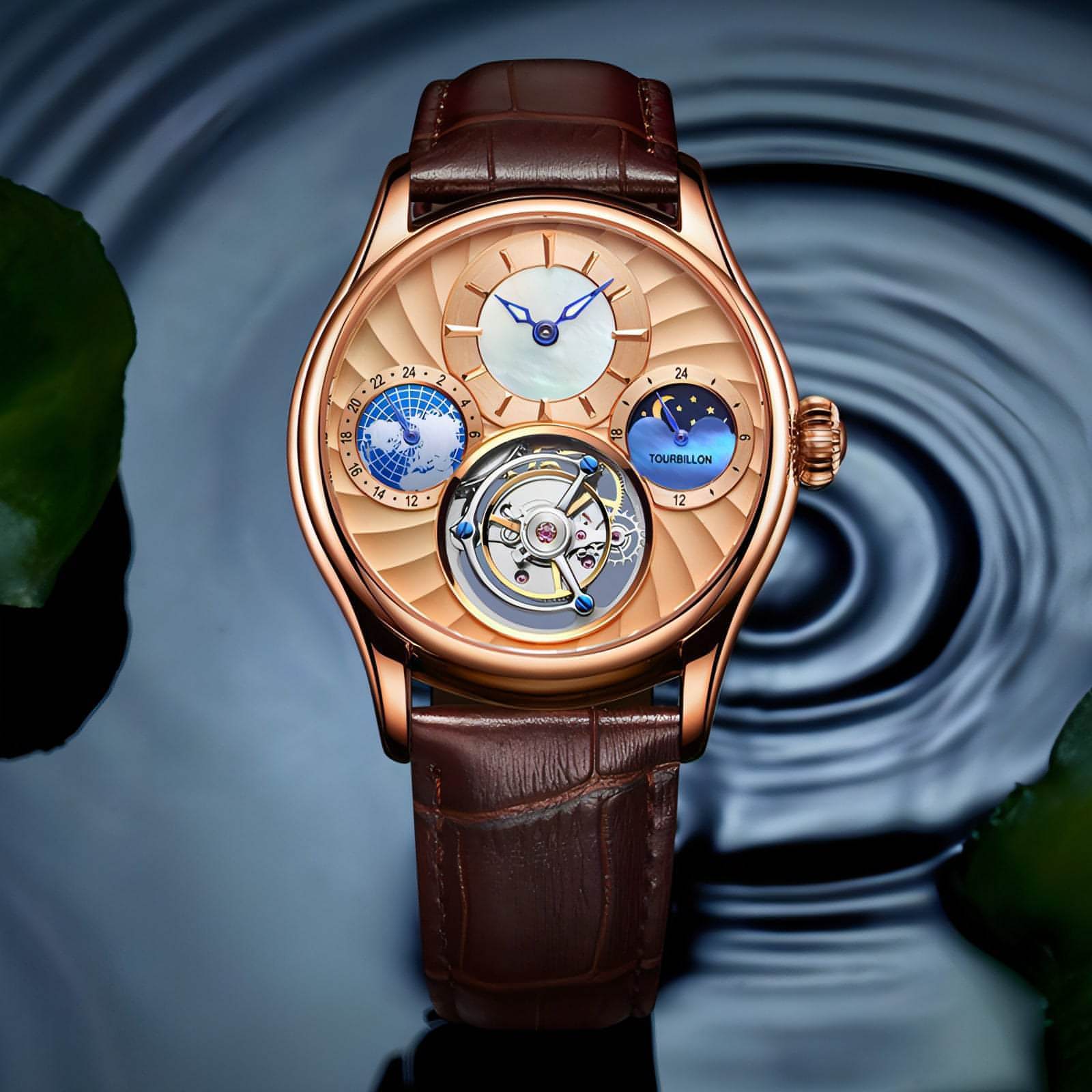 Relógio mecânico de negócios masculino automático Tourbillon Hollow