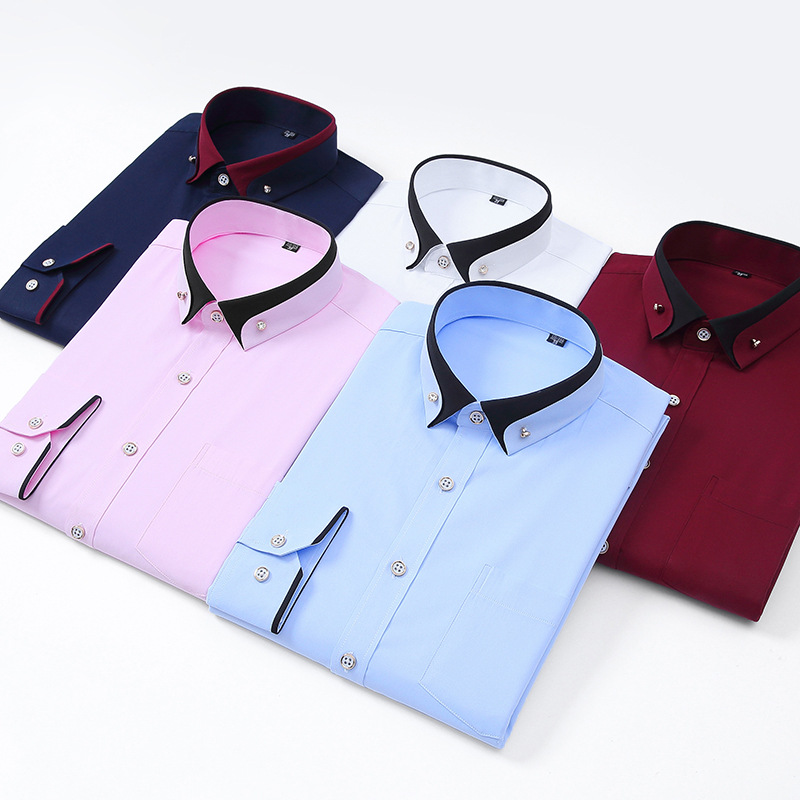 Camisa de vestir de manga larga elástica para hombre, informal y cómoda, no necesita planchado