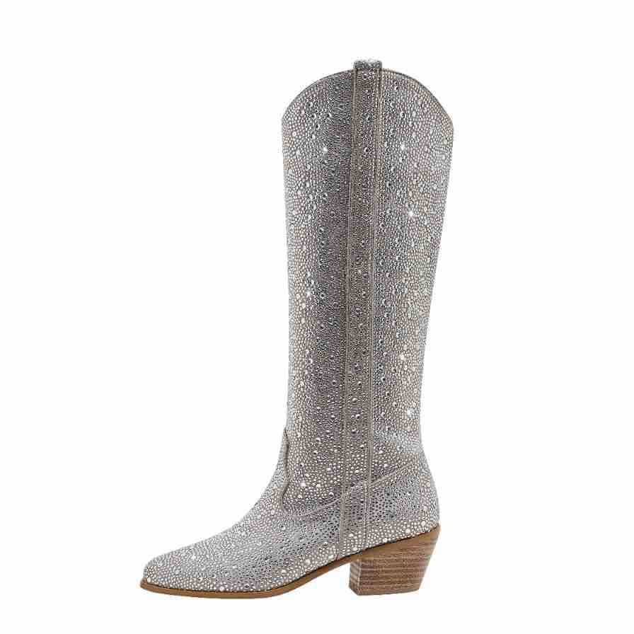 Rhinestone Pointed Toe Straight Boots Glitter-Queen
