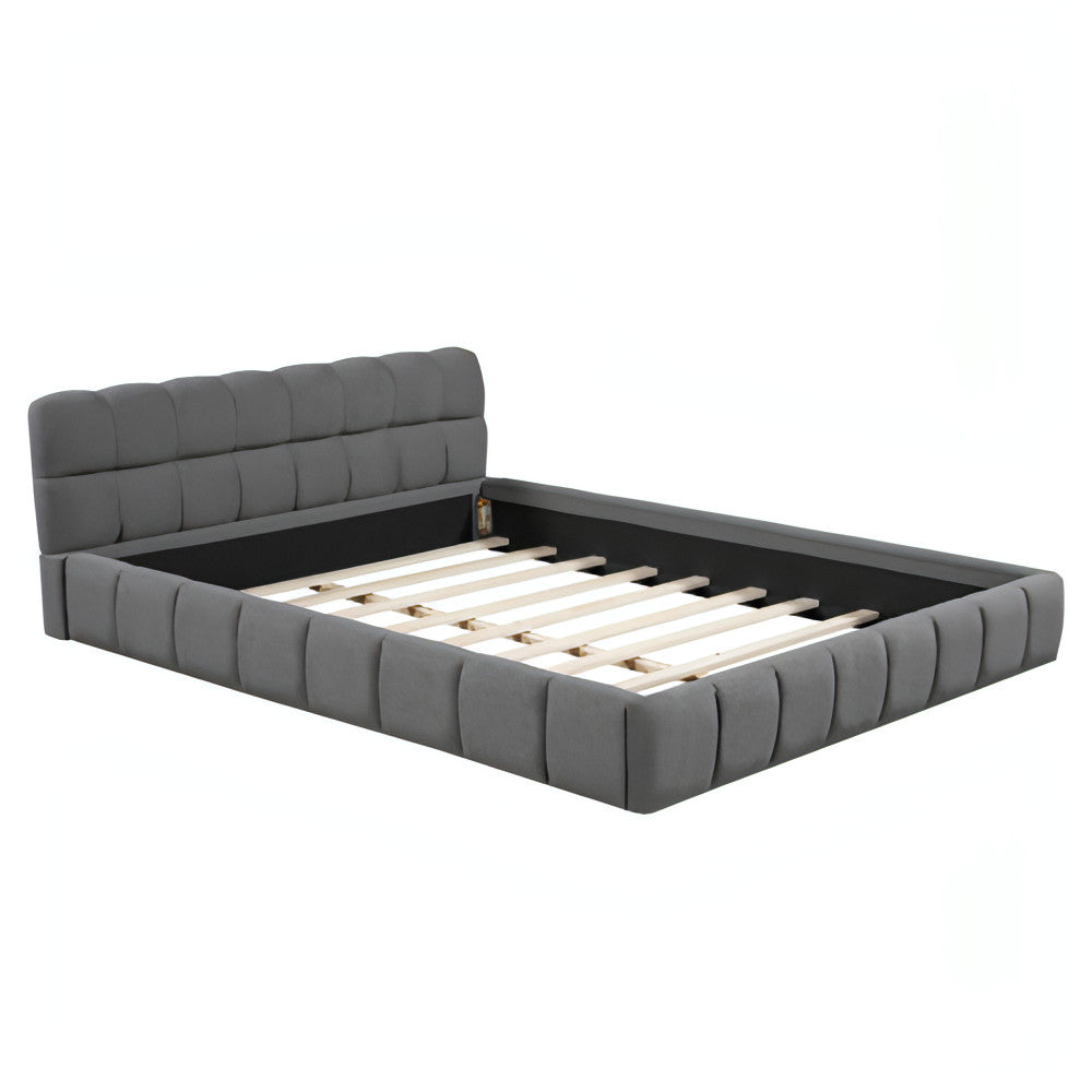 LuneluX_Home – 81.7" Upholstered Double Bed with Soft Linen Backrest (Gray)