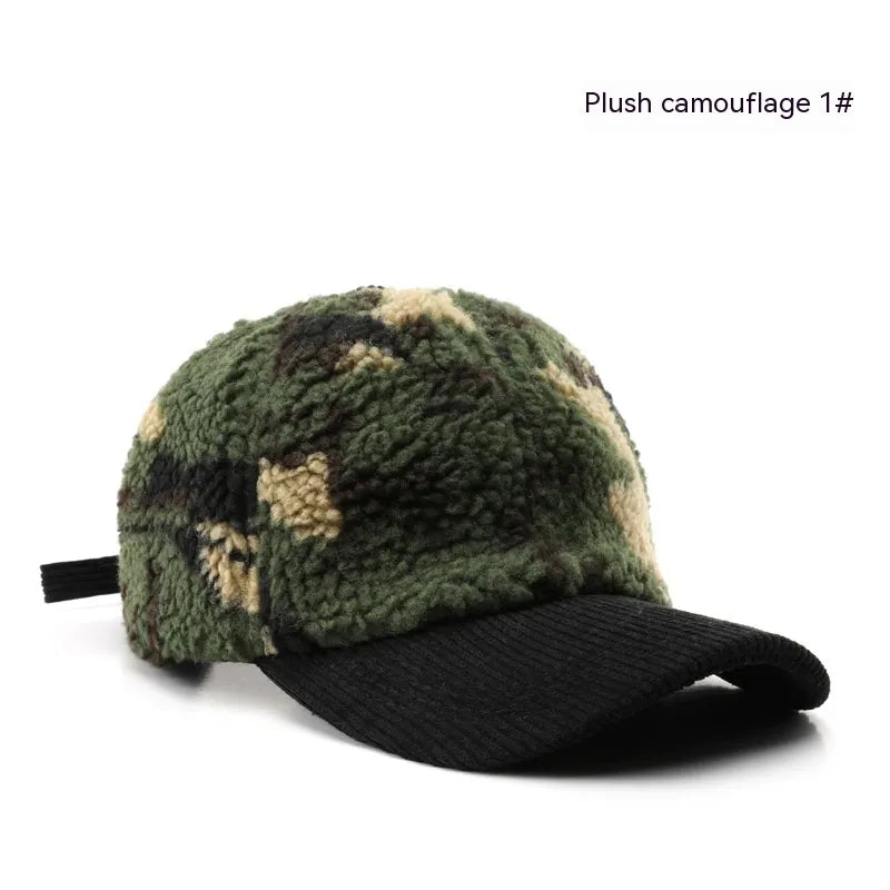 Assorted Colors Plush Camouflage Outdoor Keep Warm Baseball Cap
