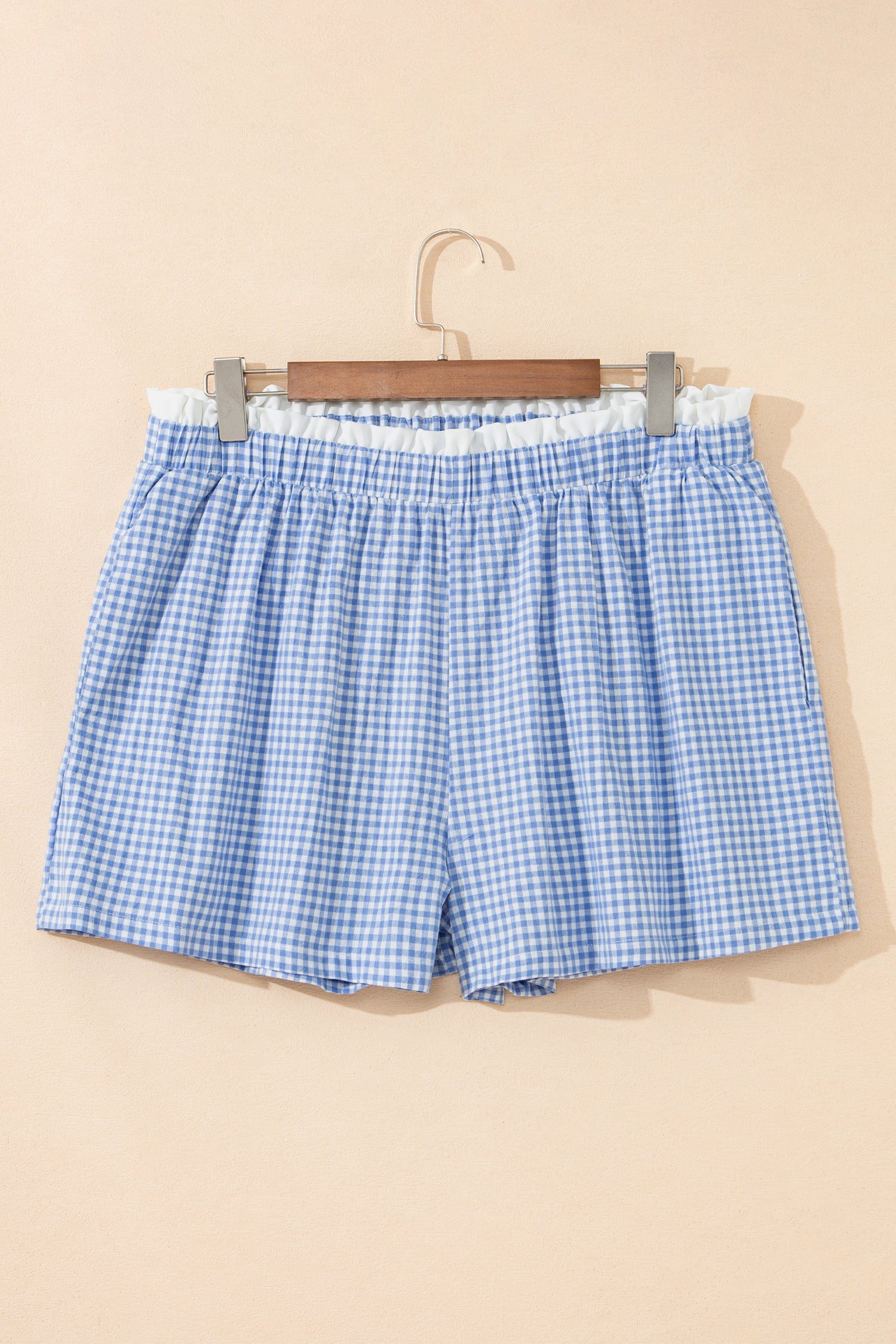 Pink Contrast Trim Plaid Print Plus Size Shorts