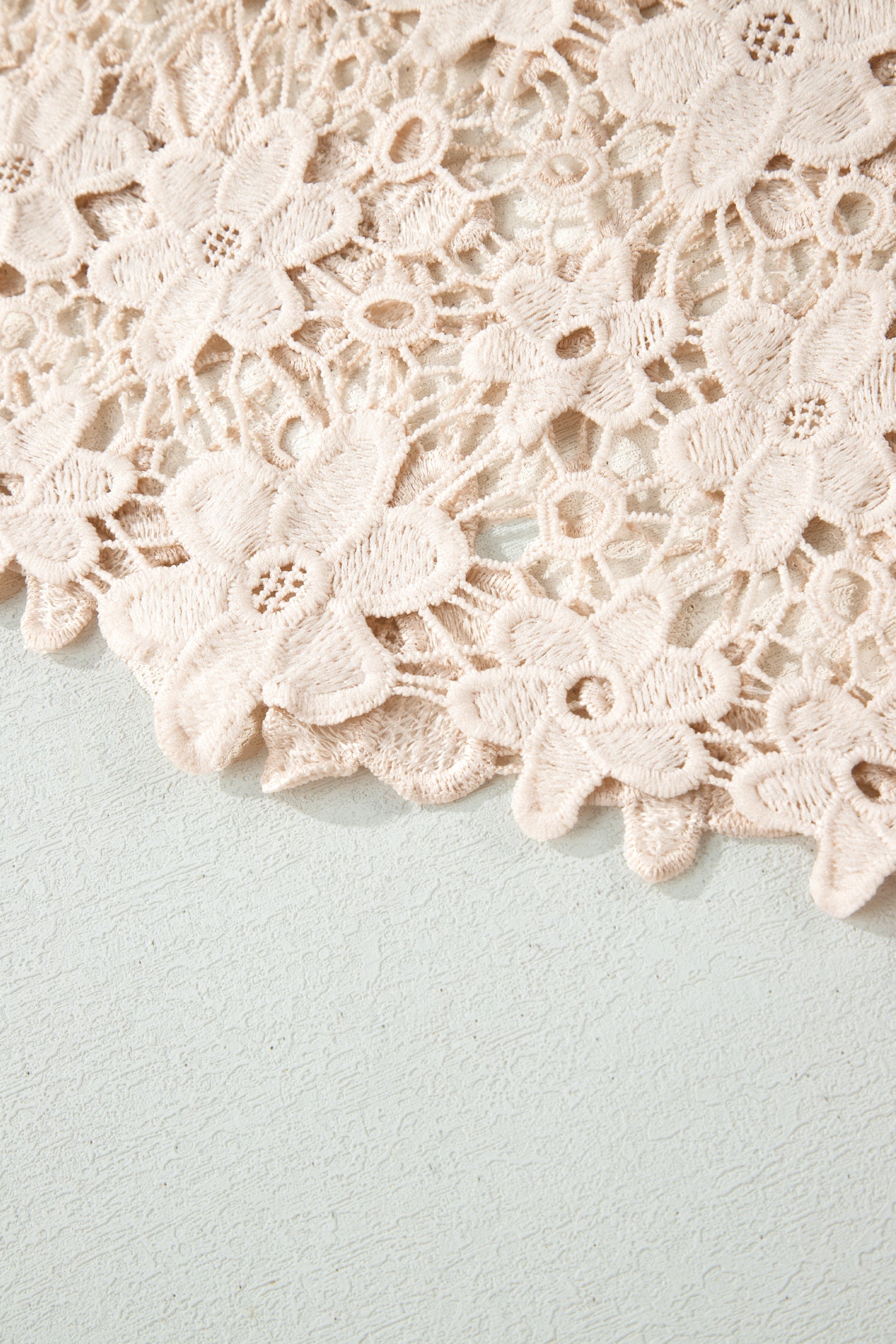 Beige Sheer Hollowed Floral Lace Hem Patchwork Loose Halter Summer Dress