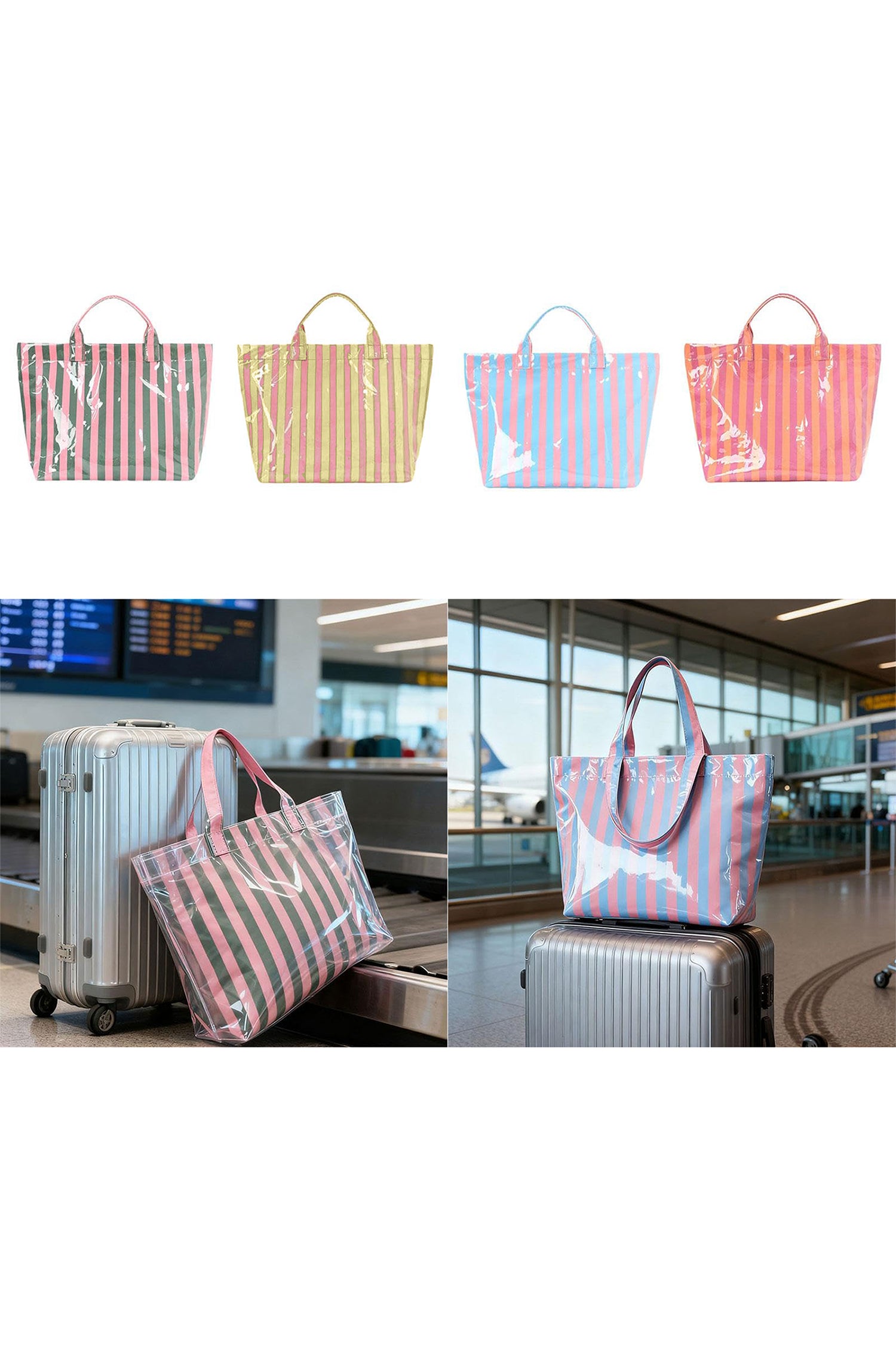 Blackish Green Glossy Striped Vinyl Large Tote Bag (Color Varied)