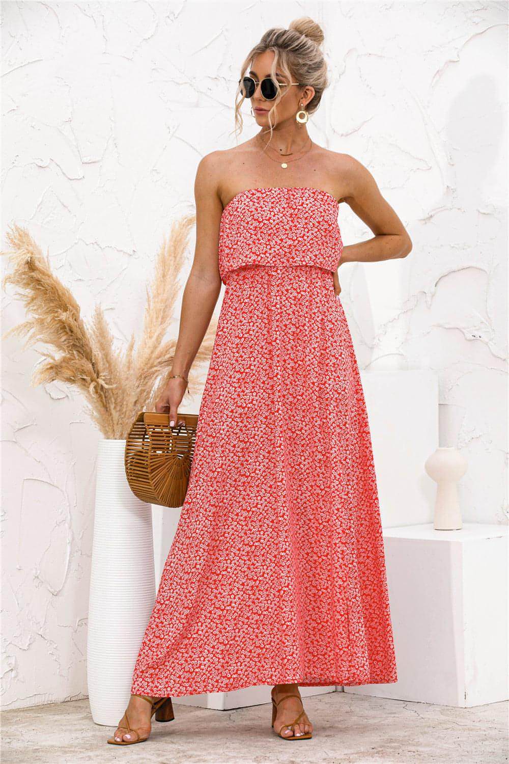 Vestido con abertura y estampado floral en la parte superior del tubo para mujer