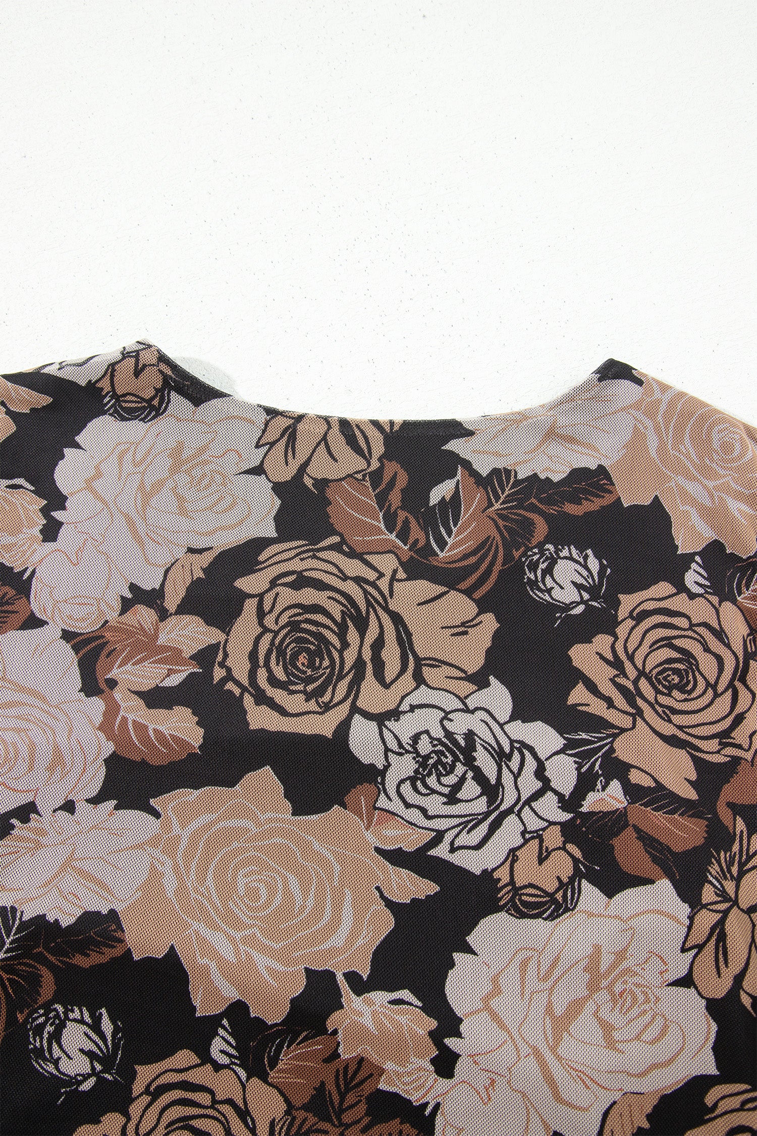 Black Floral Long Sleeve Asymmetric Ruffle Split Hem Mesh Dress