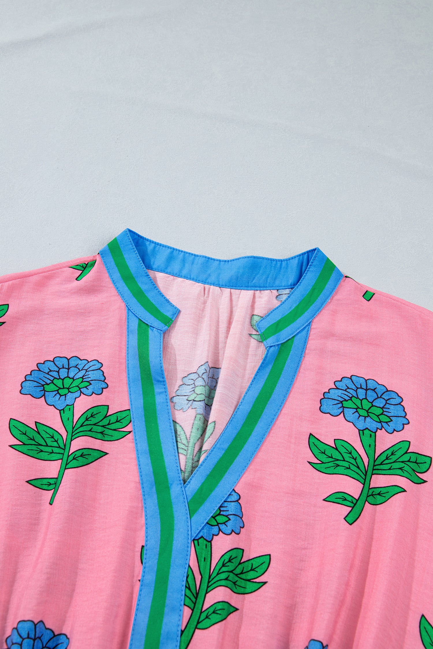 Pink Plus Size Striped V Neck Ruffled Floral Long Dress