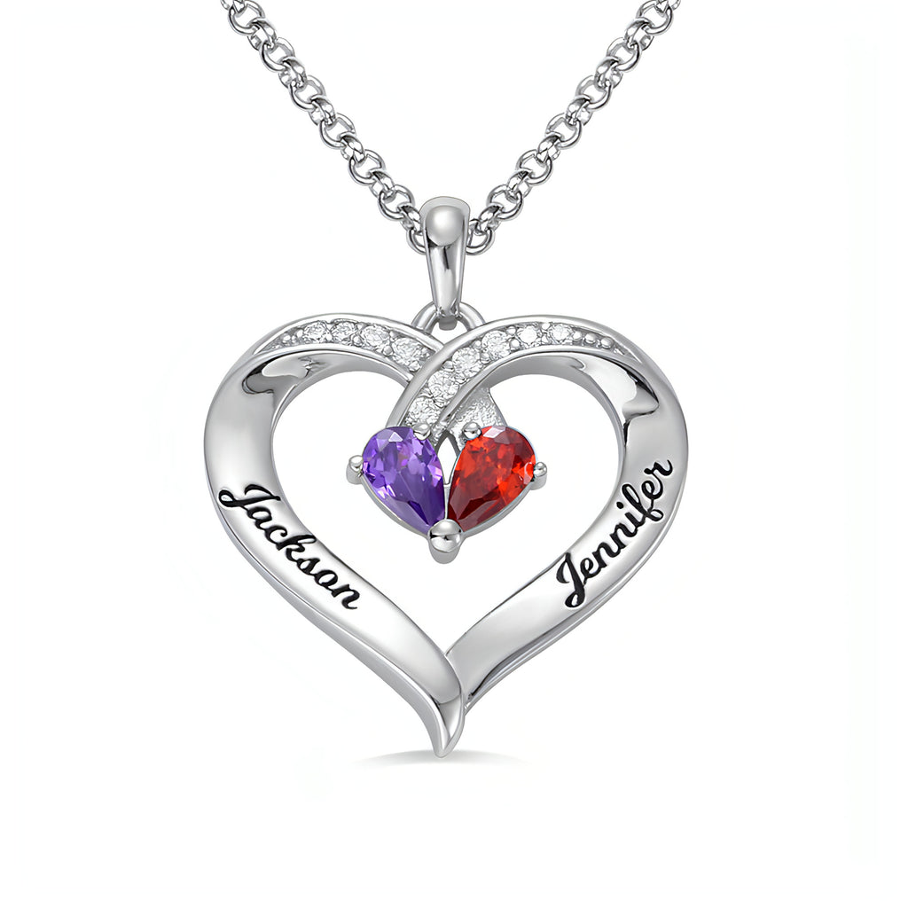 Personalized Heart-Shaped Gemstone Necklace – Custom Couple Pendant
