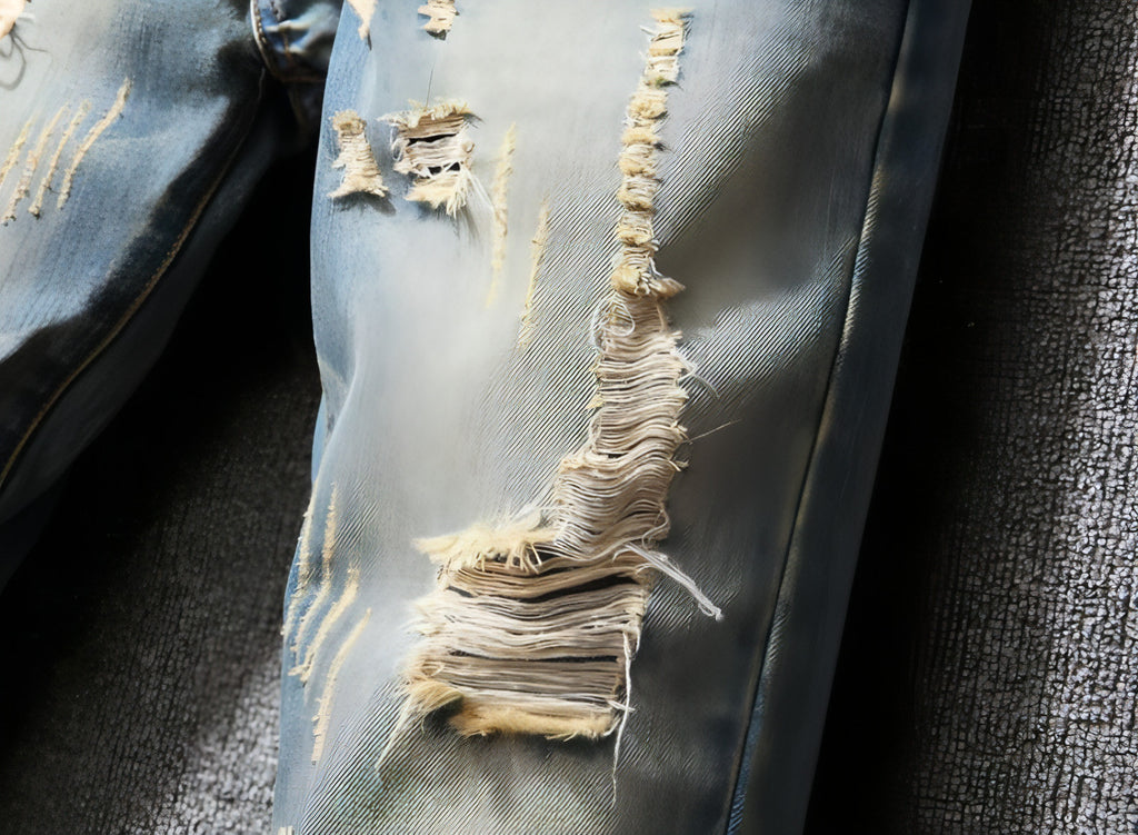 Pantalones vaqueros rasgados estilo Hong Kong estilo americano casual holgado para hombre