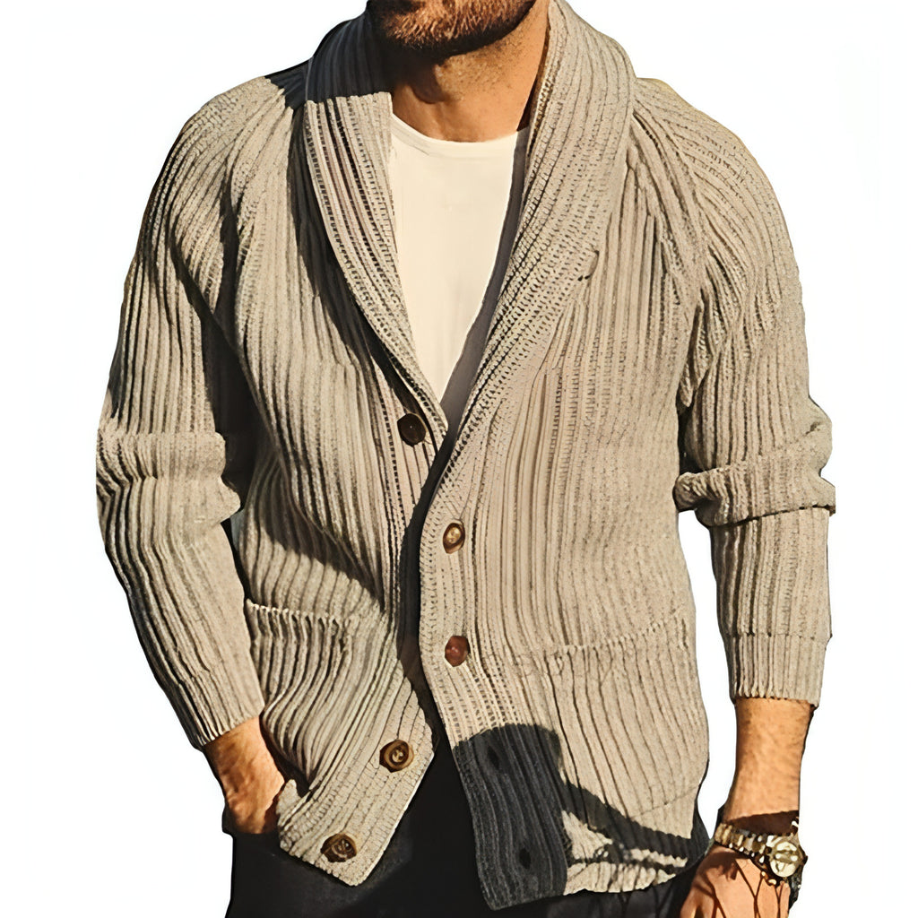 Cárdigan de punto con solapa para hombre, suéter de botones de moda con bolsillos, ropa de abrigo, top de manga larga para primavera y otoño