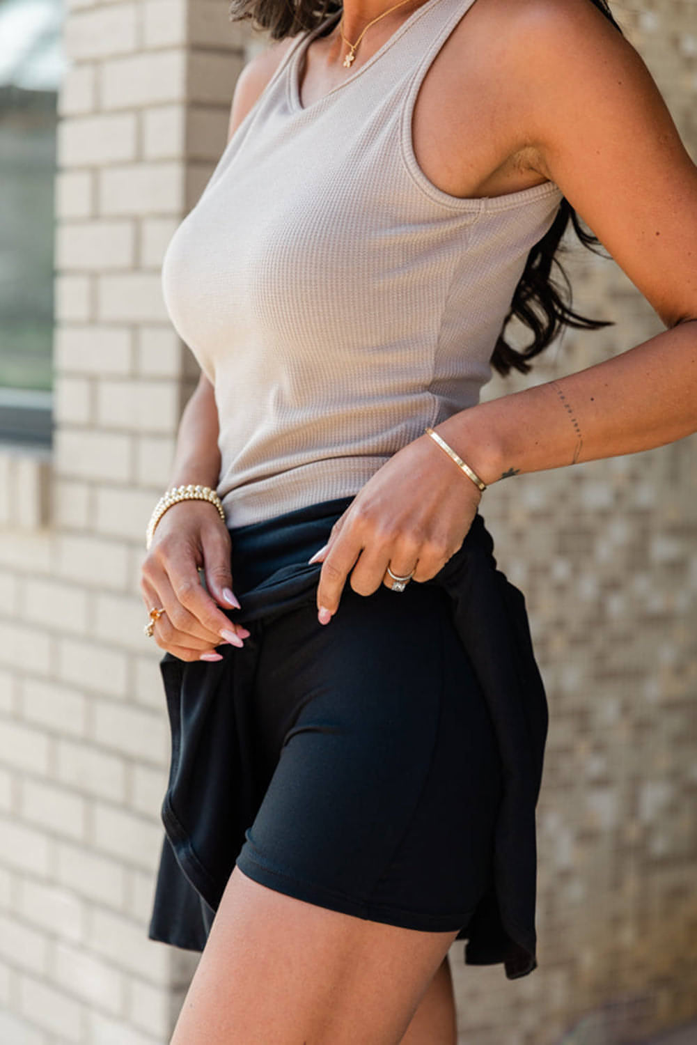 Zwarte brede tailleband met ruches en skort