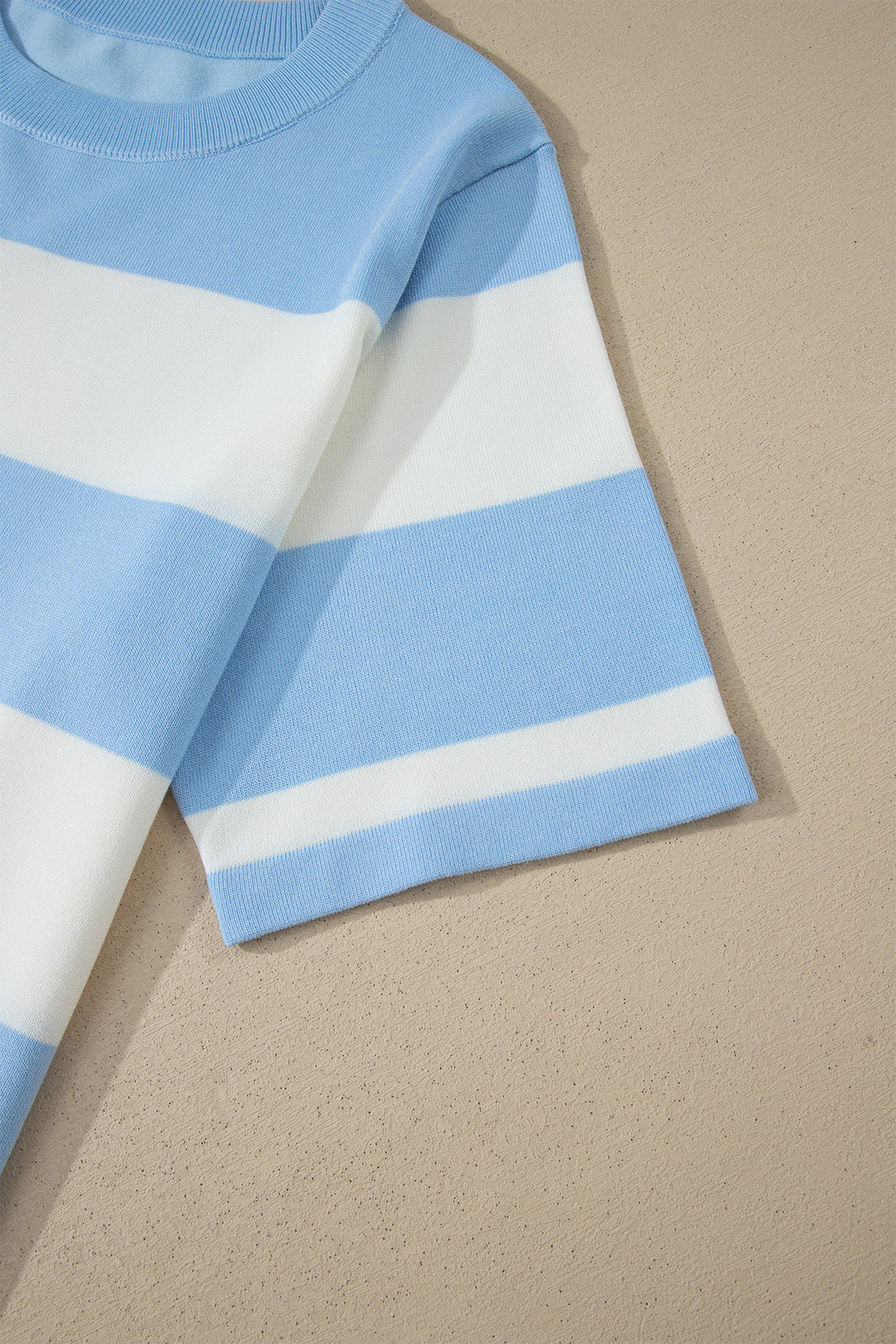 Sky Blue Stripe Colorblock Plus Size Short Sleeve Sweater