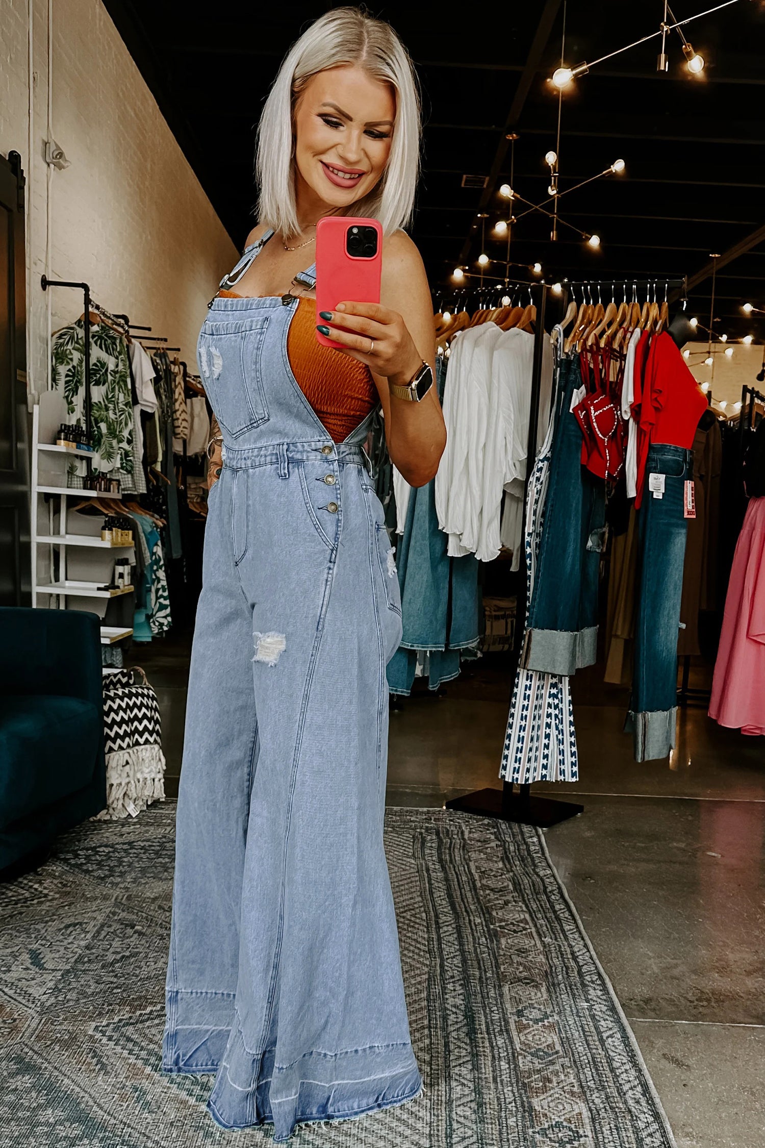 Mist Blue Retro Distressed Button Adjustable Straps Denim Overall Jumpsuit