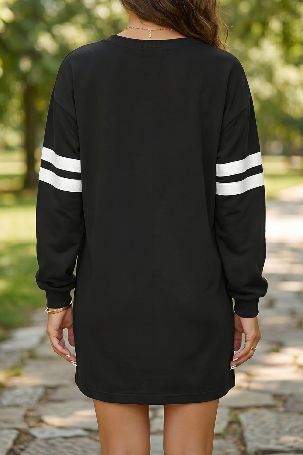 Black Varsity Contrast Banded Sleeve Shift Sweatshirt Dress