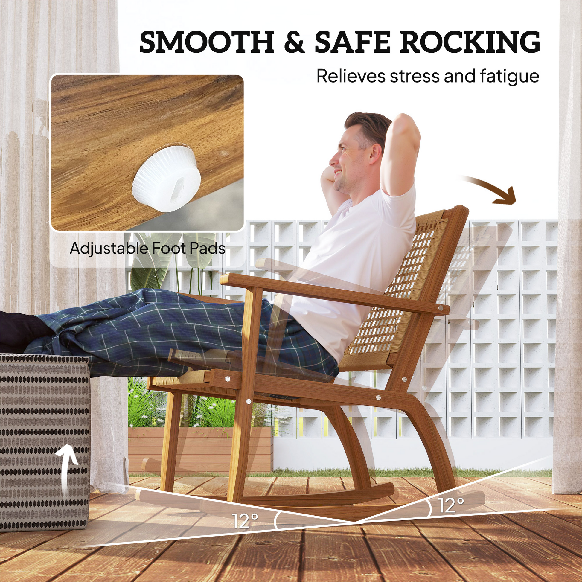 LuneluX_Garden™ Outdoor Acacia Wood Rocking Chair Set – 2-Piece Patio Lounge Chairs