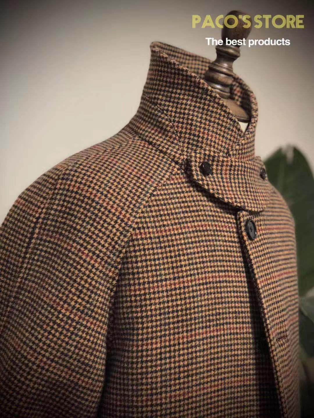Cavalheiro vintage Houndstooth masculino de lã de lã de lã Trench