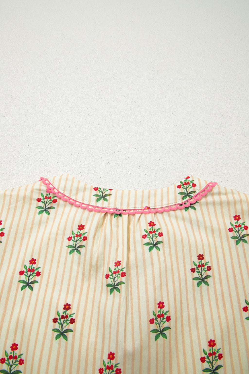 Apricot Striped Floral Print Contrast Detail Ruffle Hem Short Dress