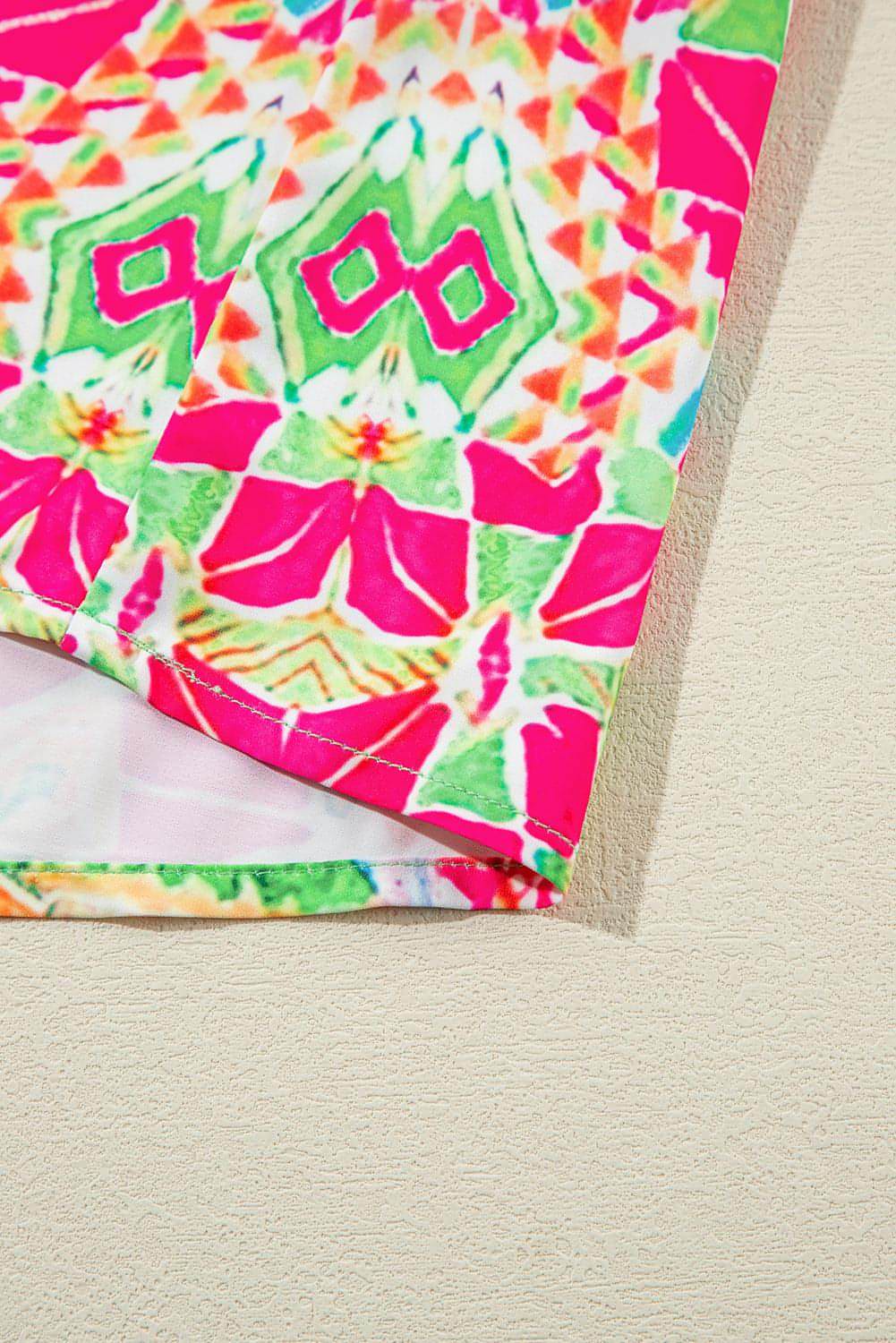 Narančasta geometrijski print kontrast haljina kratkih rukava