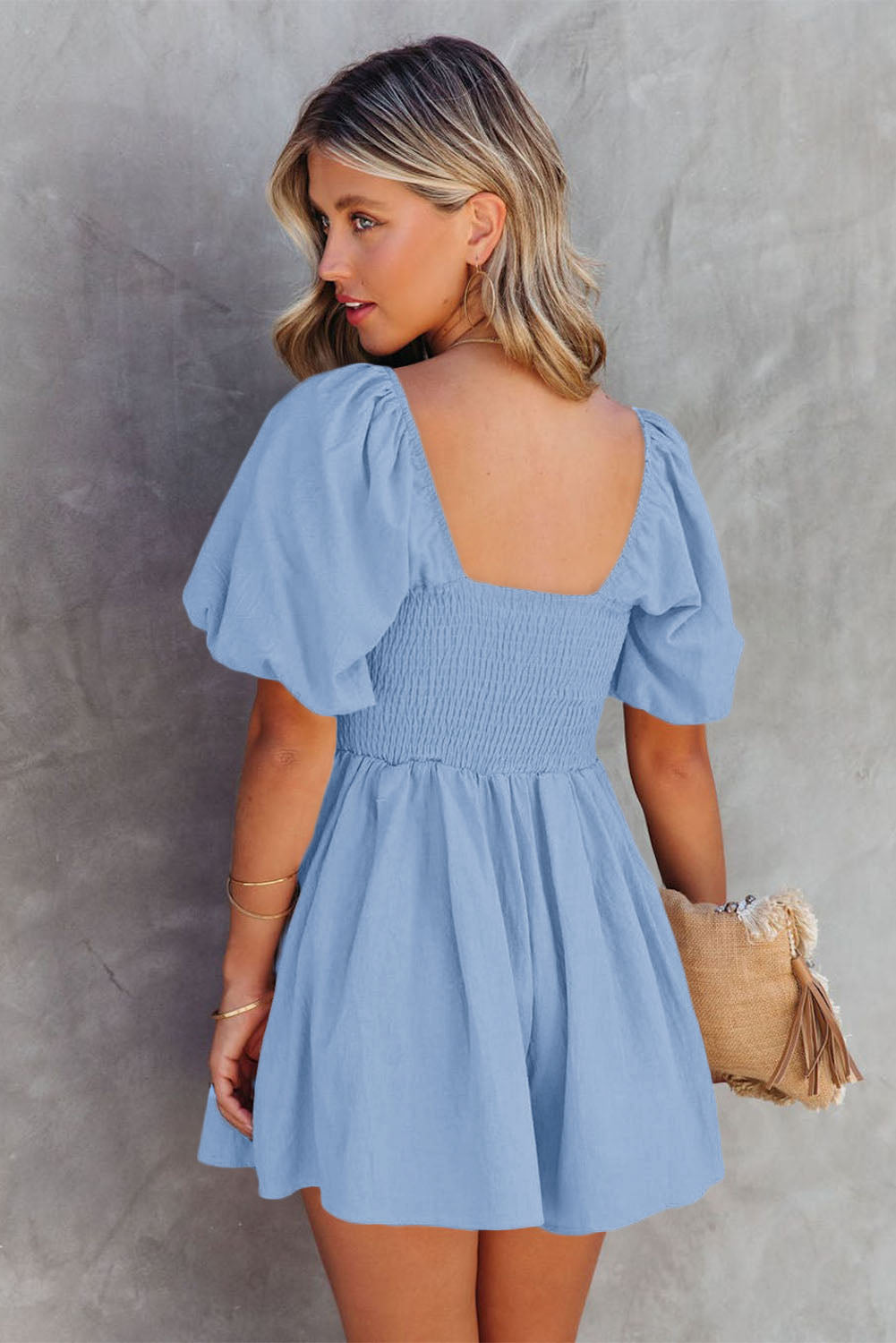 Valerian Square Neck Ruched Puff Sleeve Romper