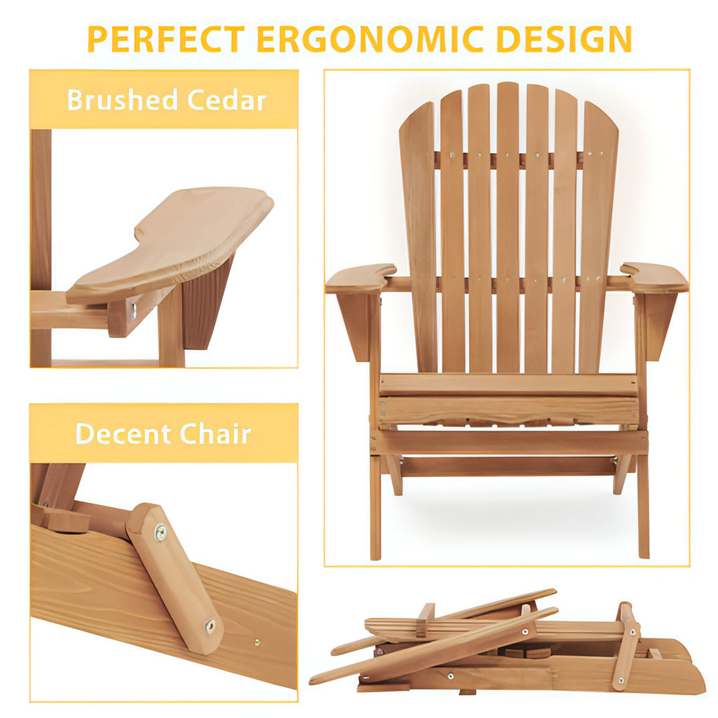 LuneluX_Home – Wooden Folding Adirondack Chair Set (2 pcs, Light Brown)