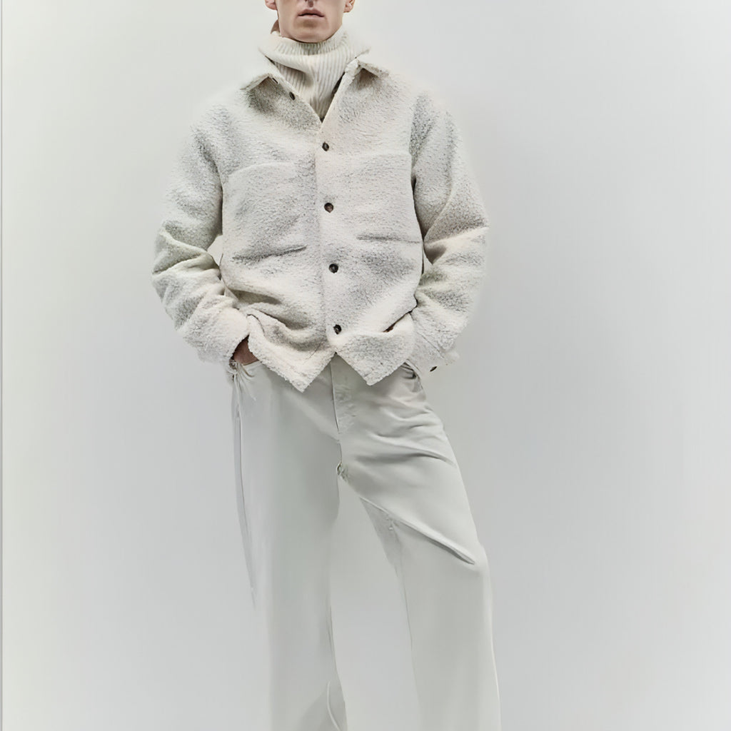 Fashion Solid Color Polo Collar Casual Lamb Wool Coat