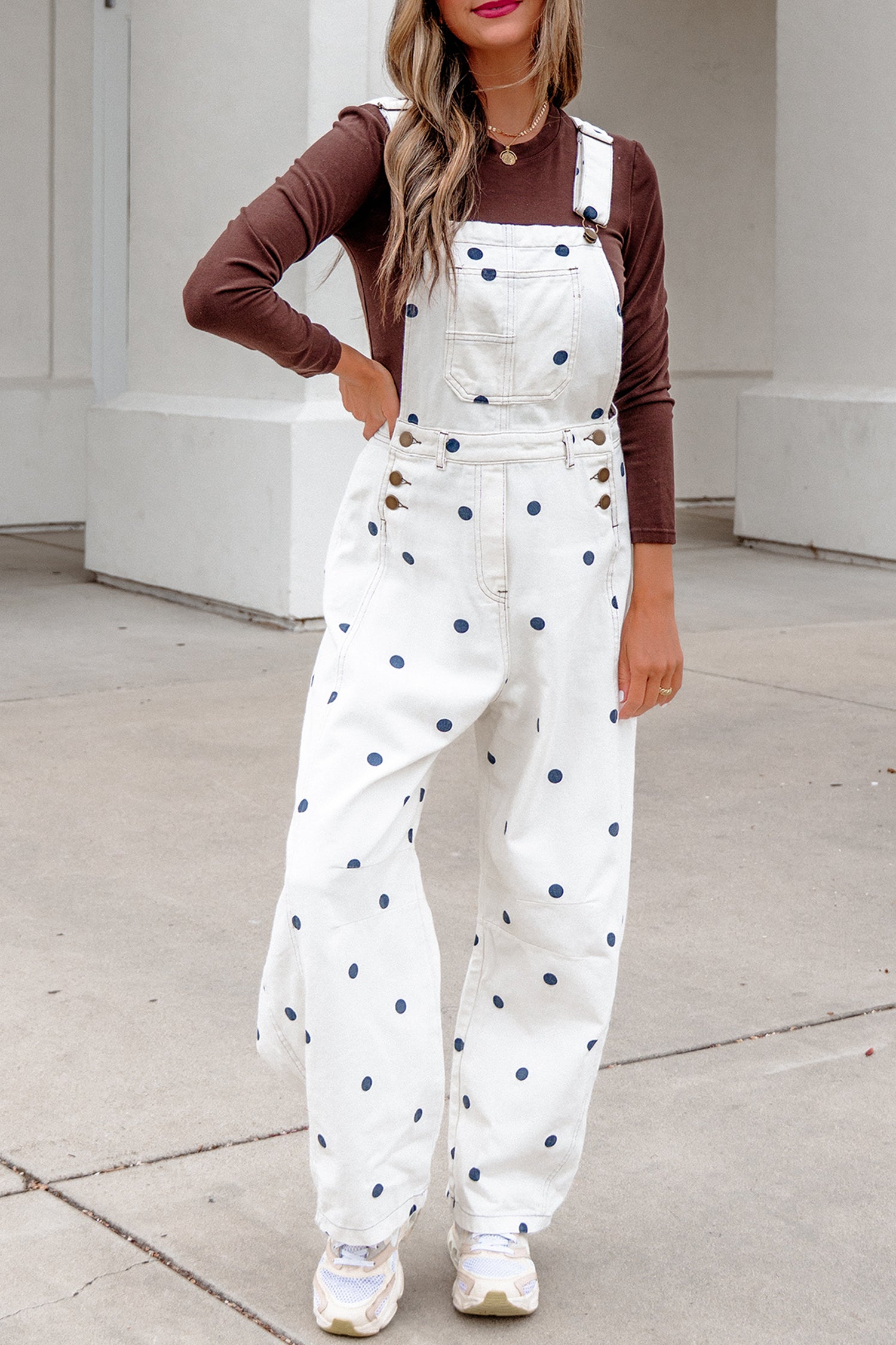 Jet Stream Polka Dot Print Bib Pocket Denim Barrel Overalls Jumpsuit