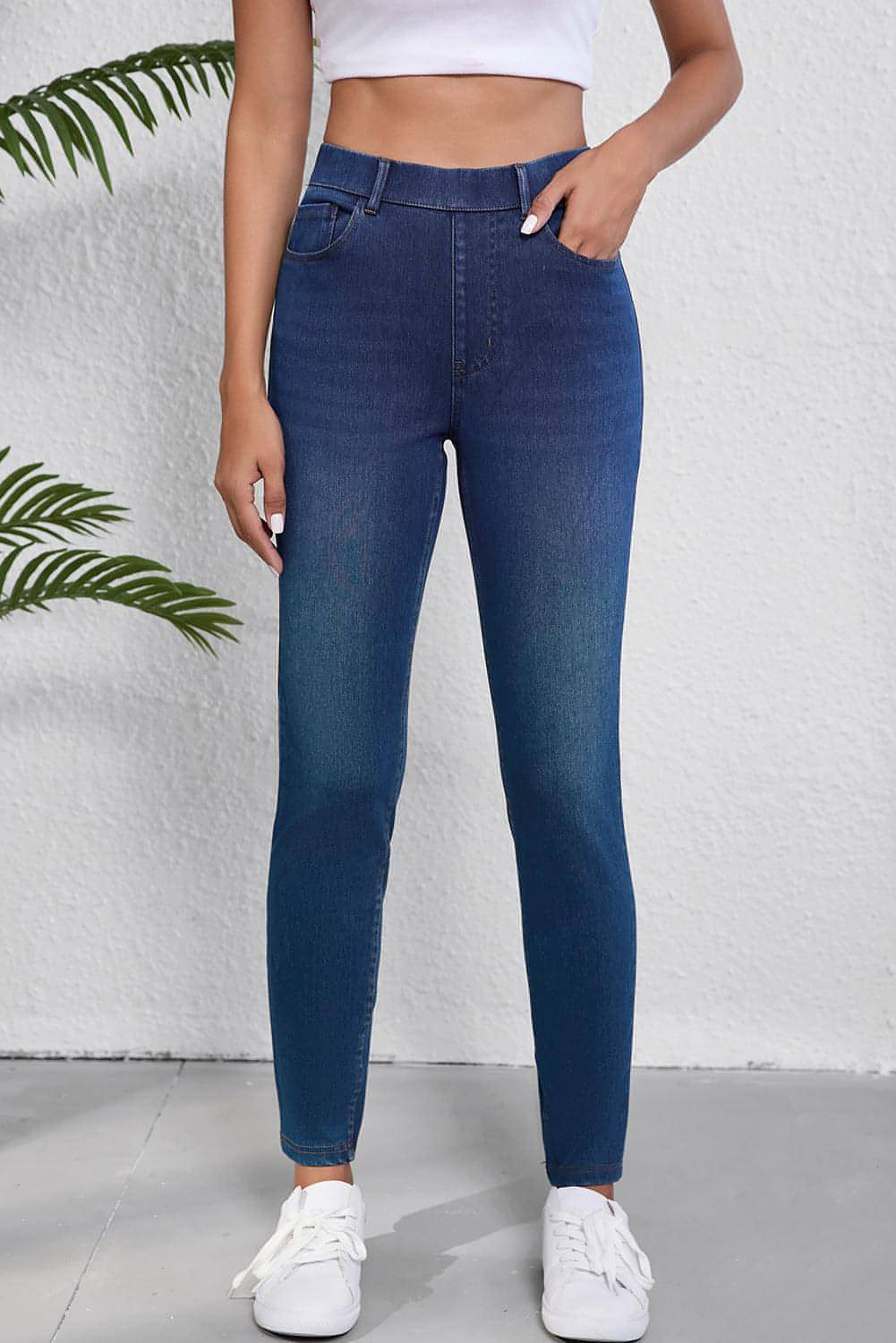 Ashleigh Blue Flere lommer Rette ben vasket Stretchy Strikke Casual Jeans