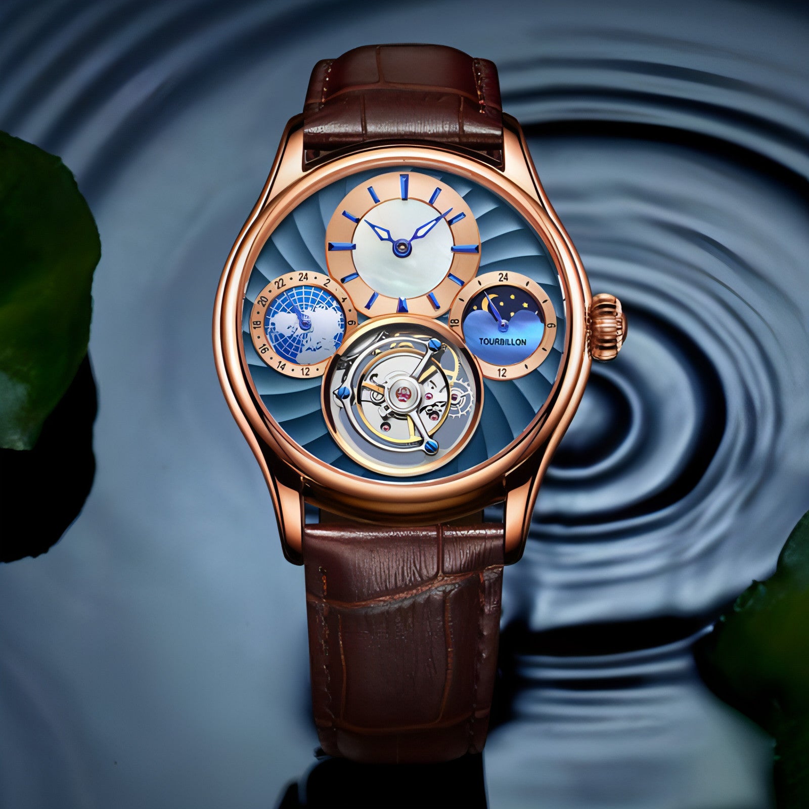 Relógio mecânico de negócios masculino automático Tourbillon Hollow