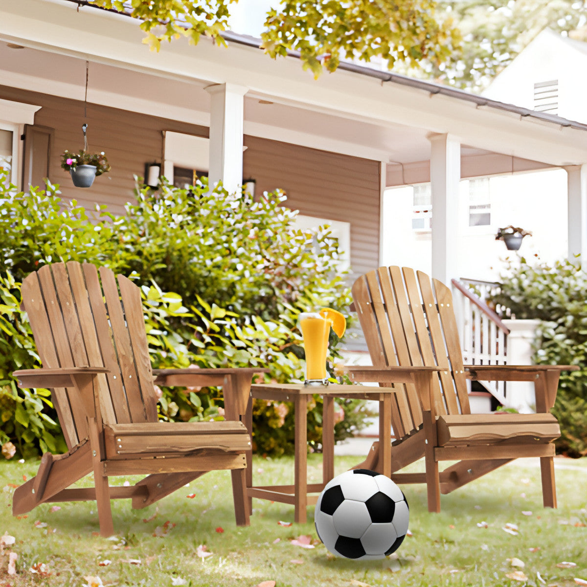 LuneluX_Home – Wooden Folding Adirondack Chair Set (2 pcs, Light Brown)