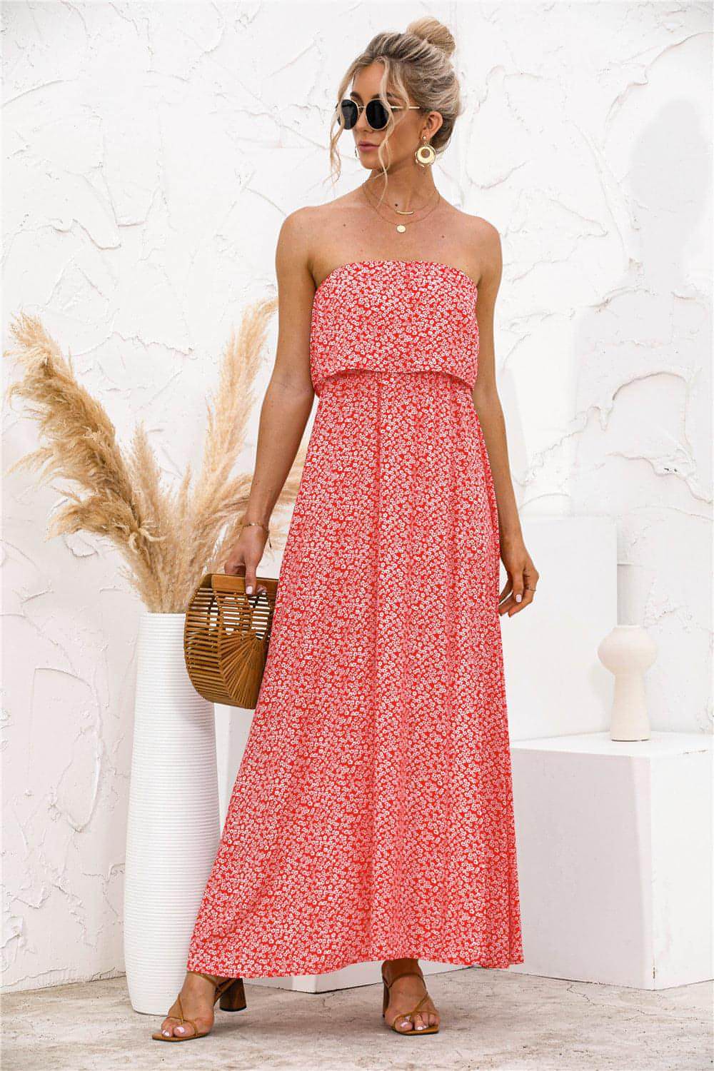 Vestido con abertura y estampado floral en la parte superior del tubo para mujer