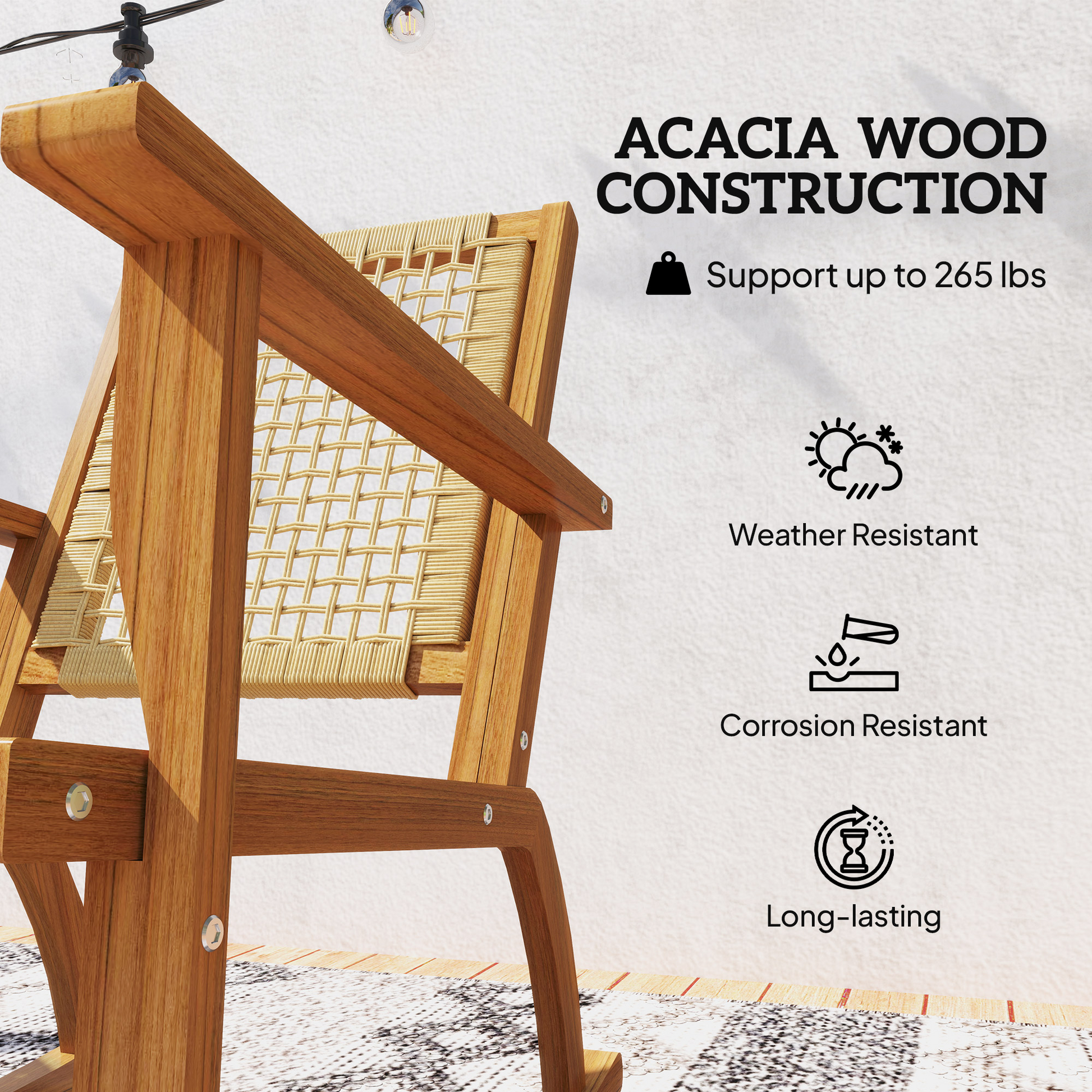 LuneluX_Garden™ Outdoor Acacia Wood Rocking Chair Set – 2-Piece Patio Lounge Chairs