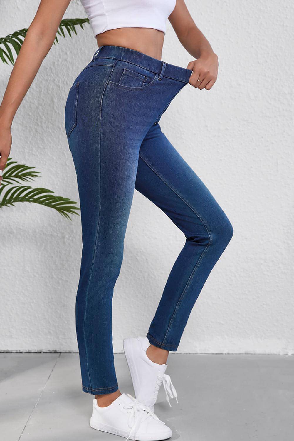 Ashleigh Blue Flere lommer Rette ben vasket Stretchy Strikke Casual Jeans