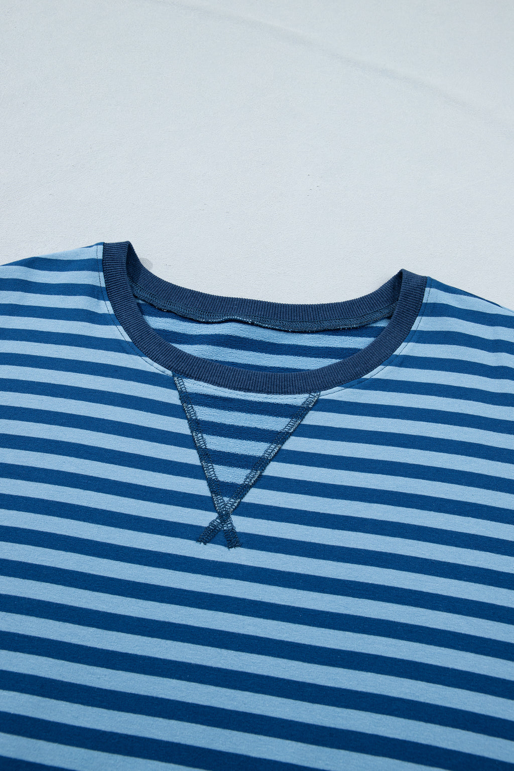 Blue Stripe Plus Size Dropped Shoulder Tee and Shorts Two-Piece Set