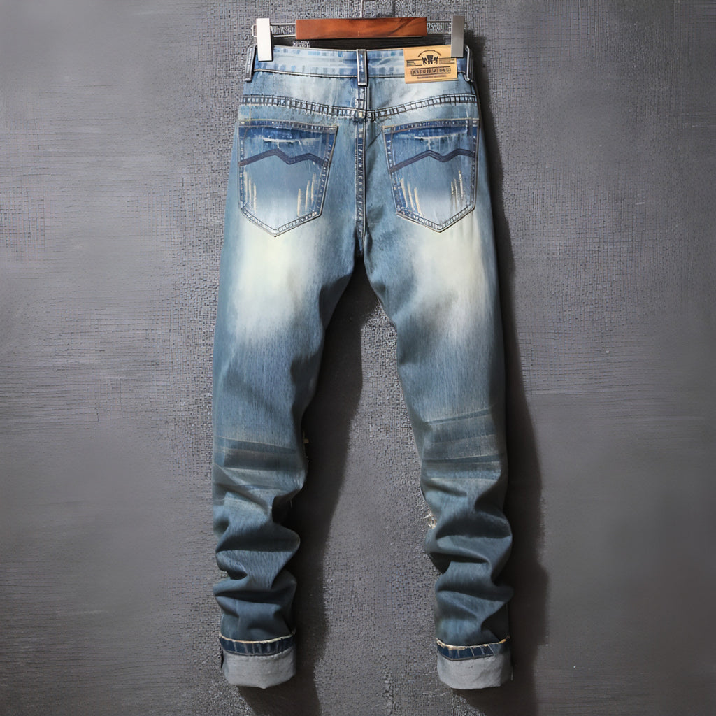 Pantalones vaqueros rasgados estilo Hong Kong estilo americano casual holgado para hombre