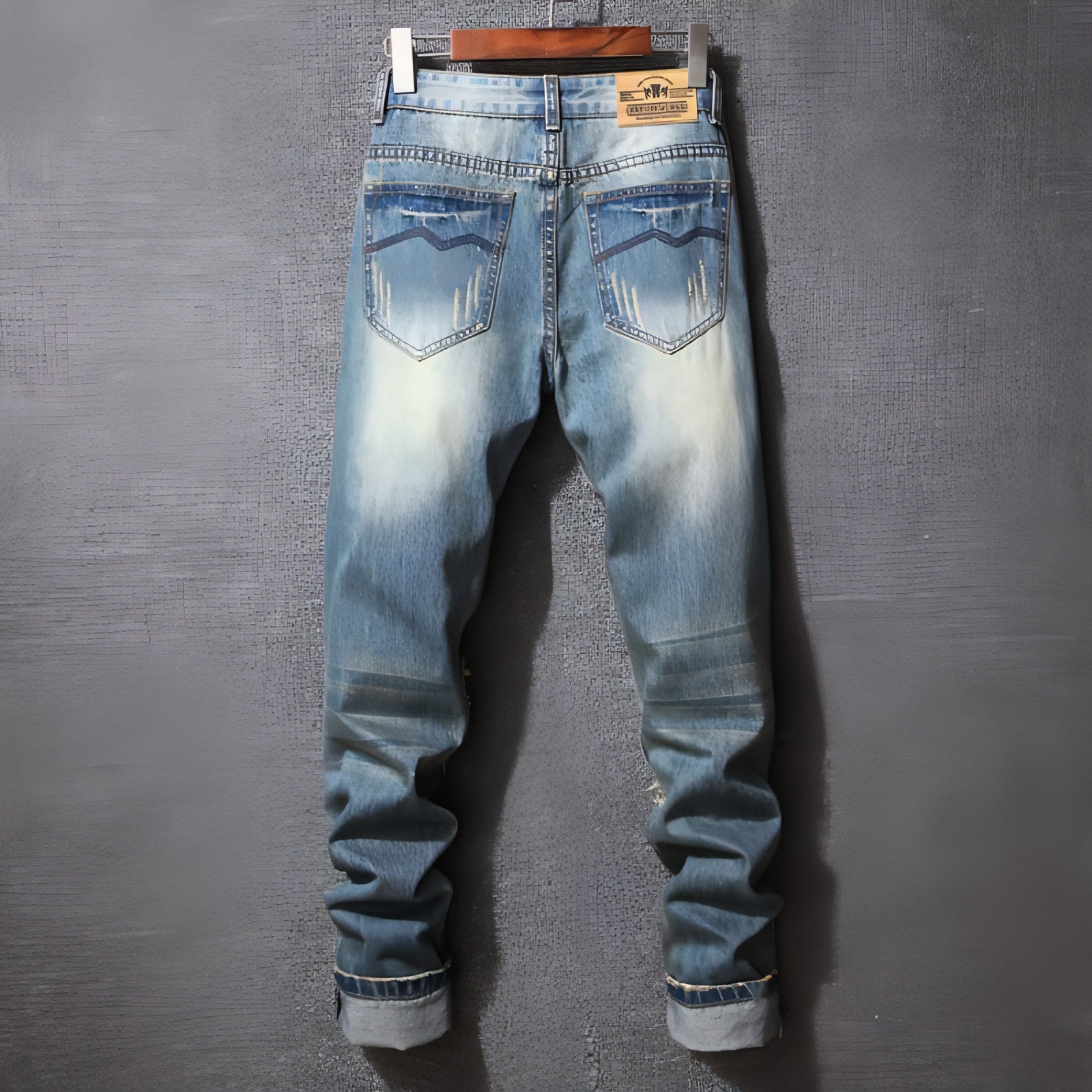 Pantalones vaqueros rasgados estilo Hong Kong estilo americano casual holgado para hombre