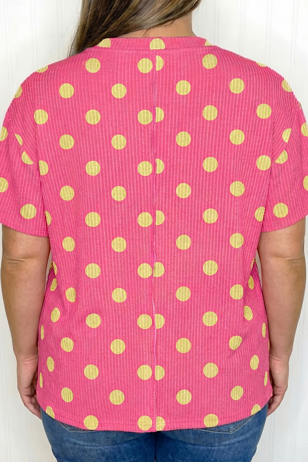 Pink Twisted Rib Polka Dot Print Plus Size T Shirt