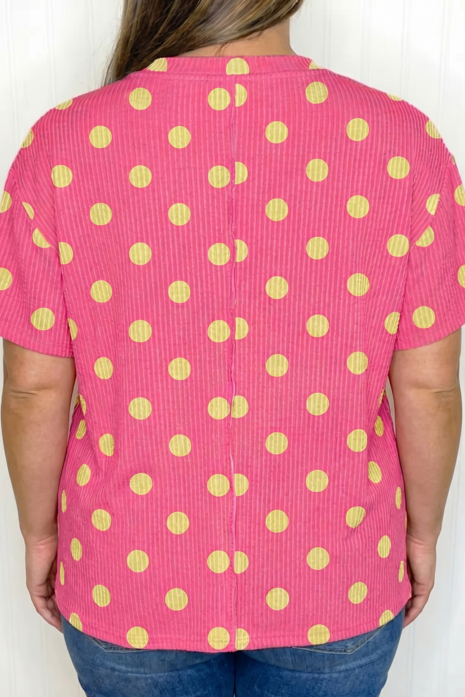 Pink Twisted Rib Polka Dot Print Plus Size T Shirt