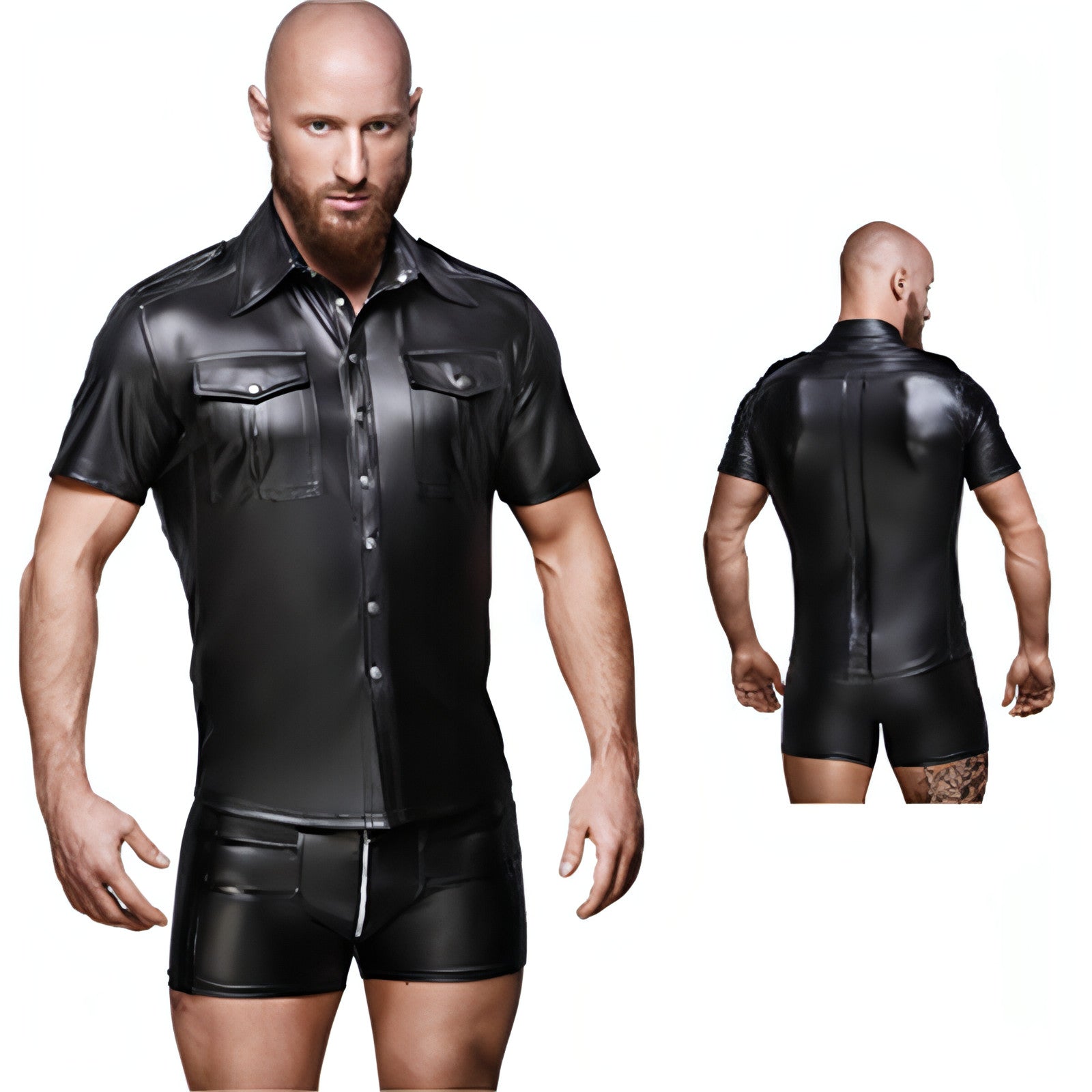 Camisa de vestir de charol para hombre, trajes de cuero discretos para escenario